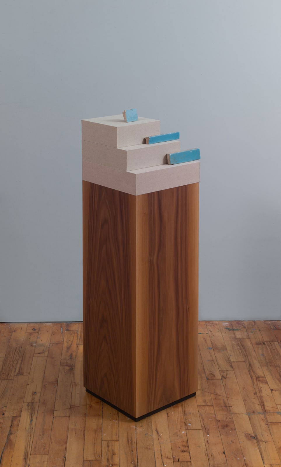 Composition with Fragments, 2017 Pedestal: walnut, linen on mdf, ceramic tiles 43 1/2 x 12 x 12 inches (110 x 30 x 30 cm)