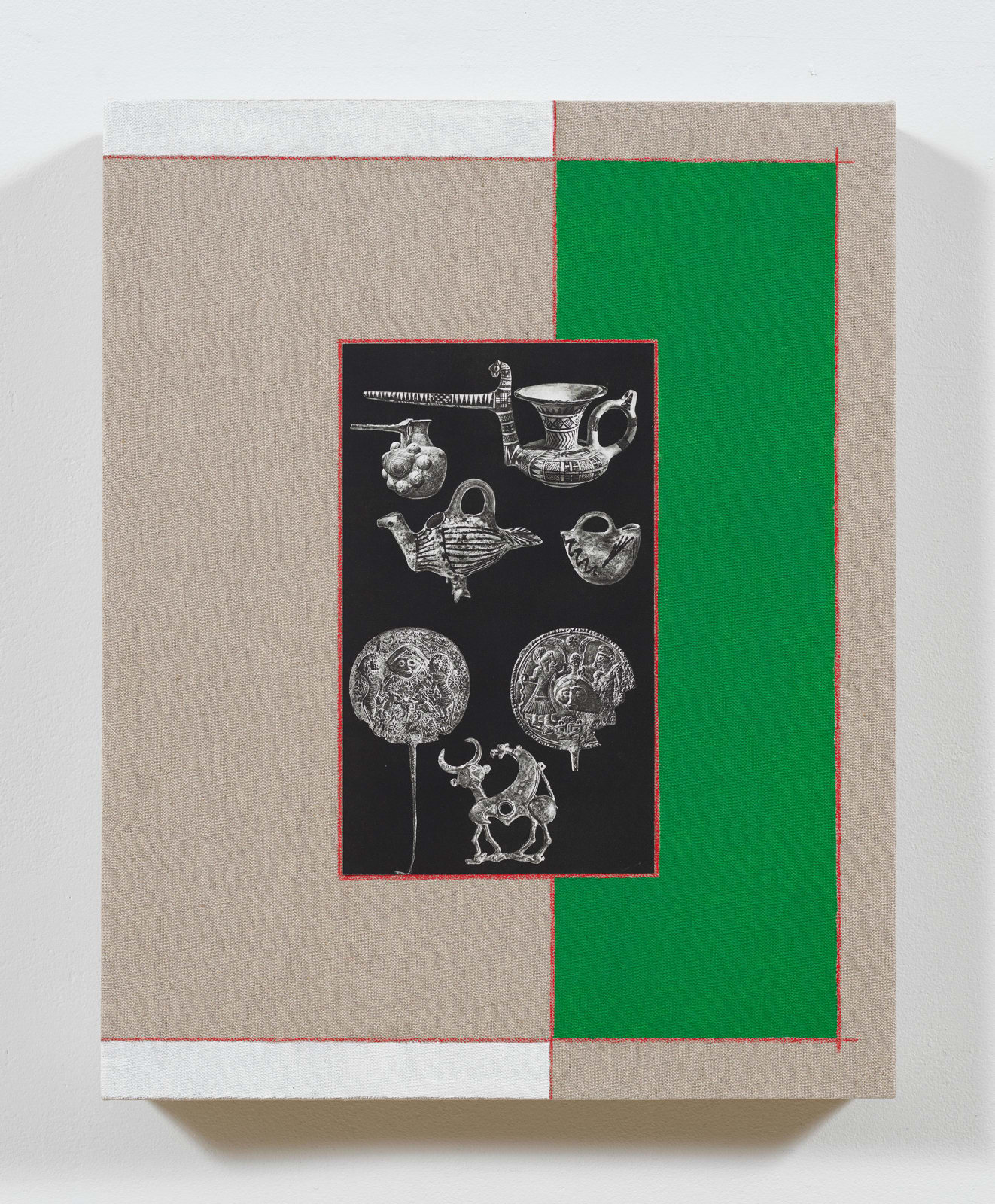 Untitled, 2020 Oil, colored pencil, and printed matter on linen 20 x 16 inches (50.8 x 40.6 cm)