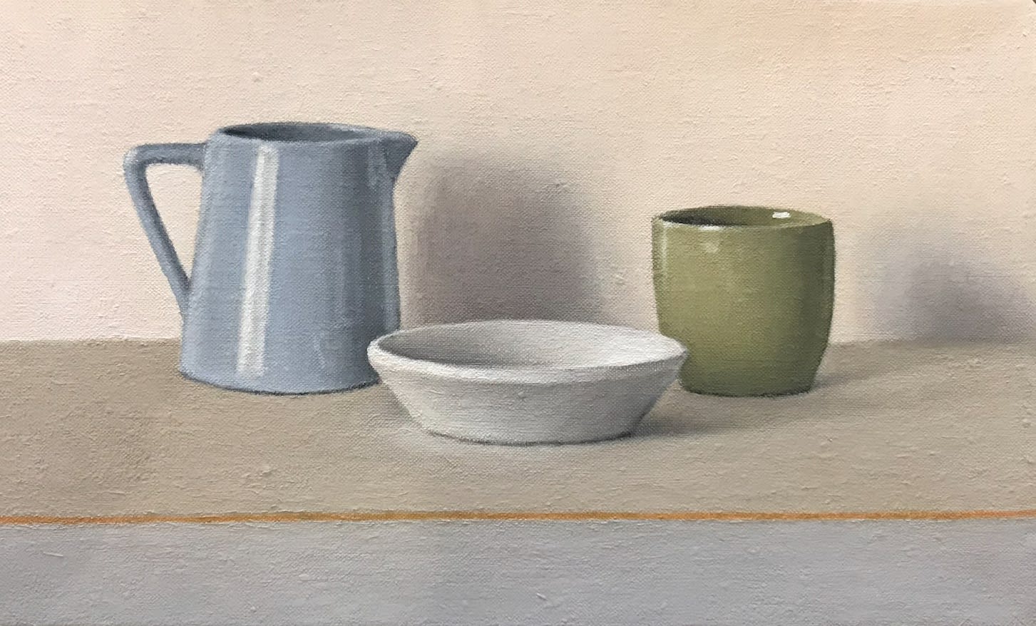 David Stubbs, Blue, white and green on brown, with pink and grey, 2018