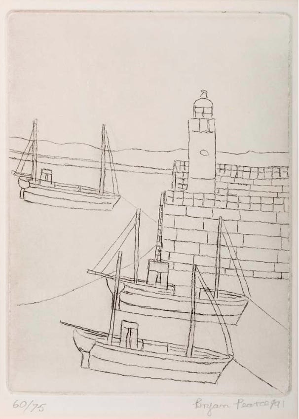 Bryan Pearce, Harbour with Three Boats, 1991