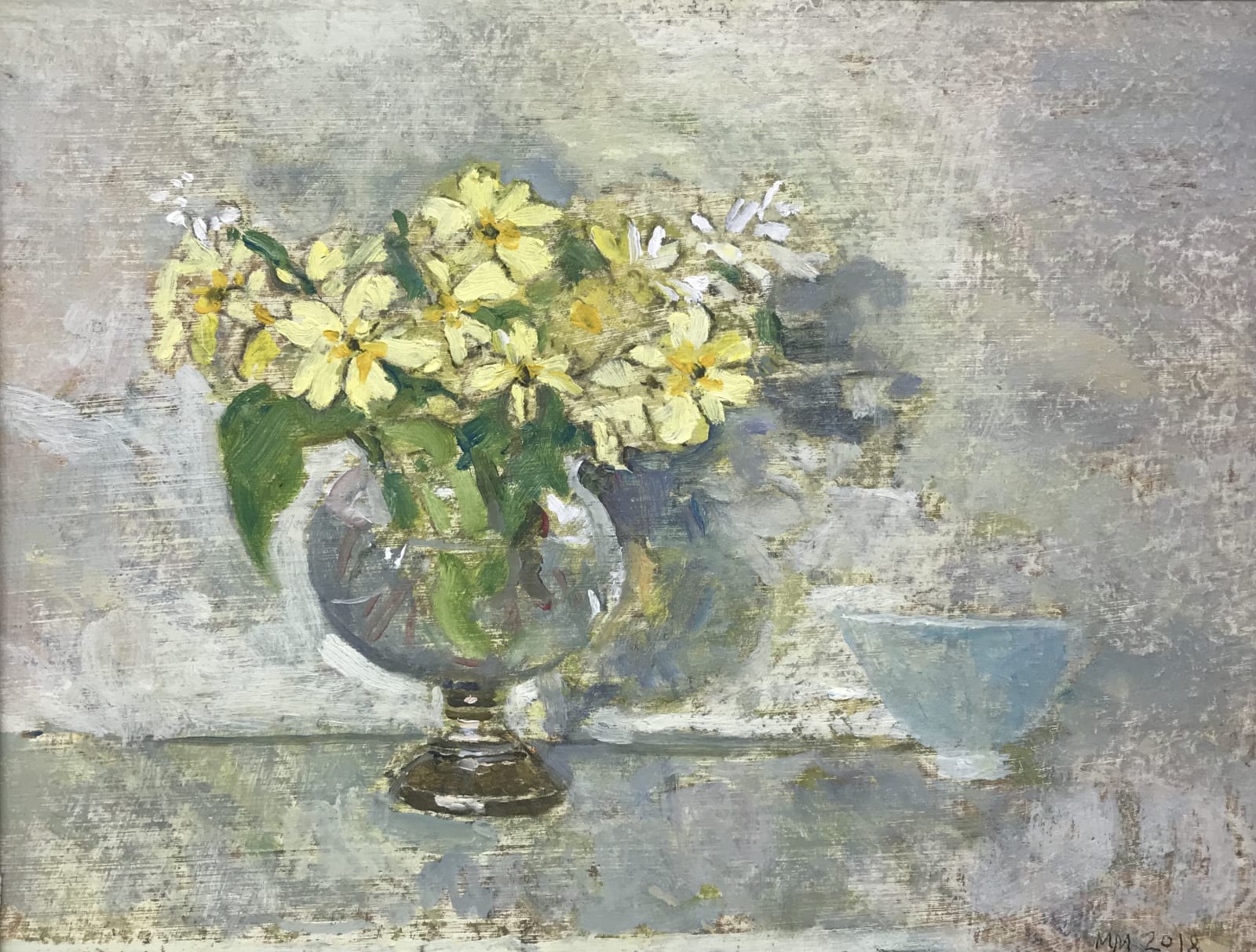 Muriel Mallows, Primroses in Glass Vase