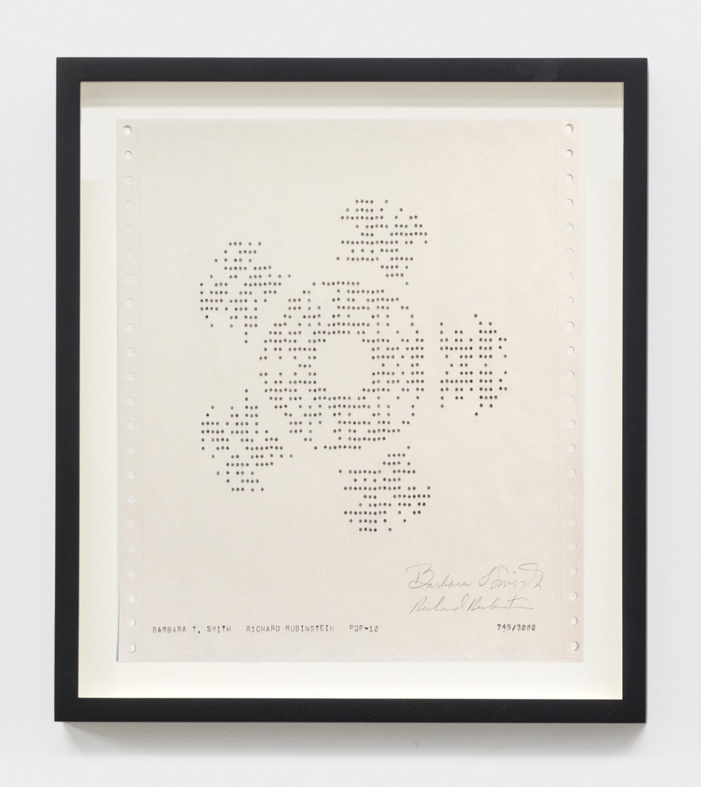 Barbara T. Smith Snowflake, 1975 PDP10 computer print on white sprocketed gate folded paper 11 x 9 1/2 in (27.9 x 24.1 cm) $5,000
