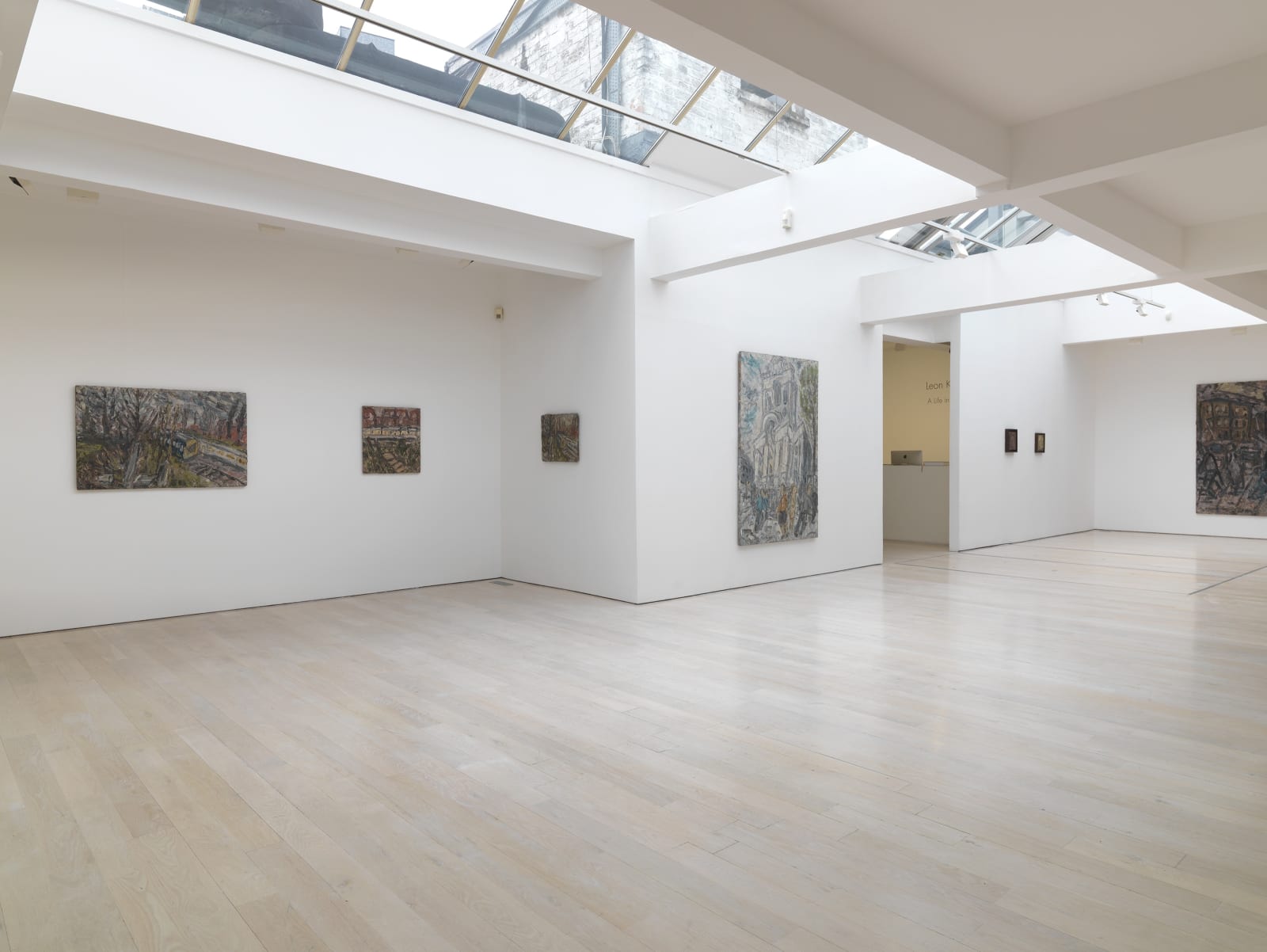 installation shot of the exhibition Leon Kossoff: A Life in Painting at Annely Juda Fine Art 2021