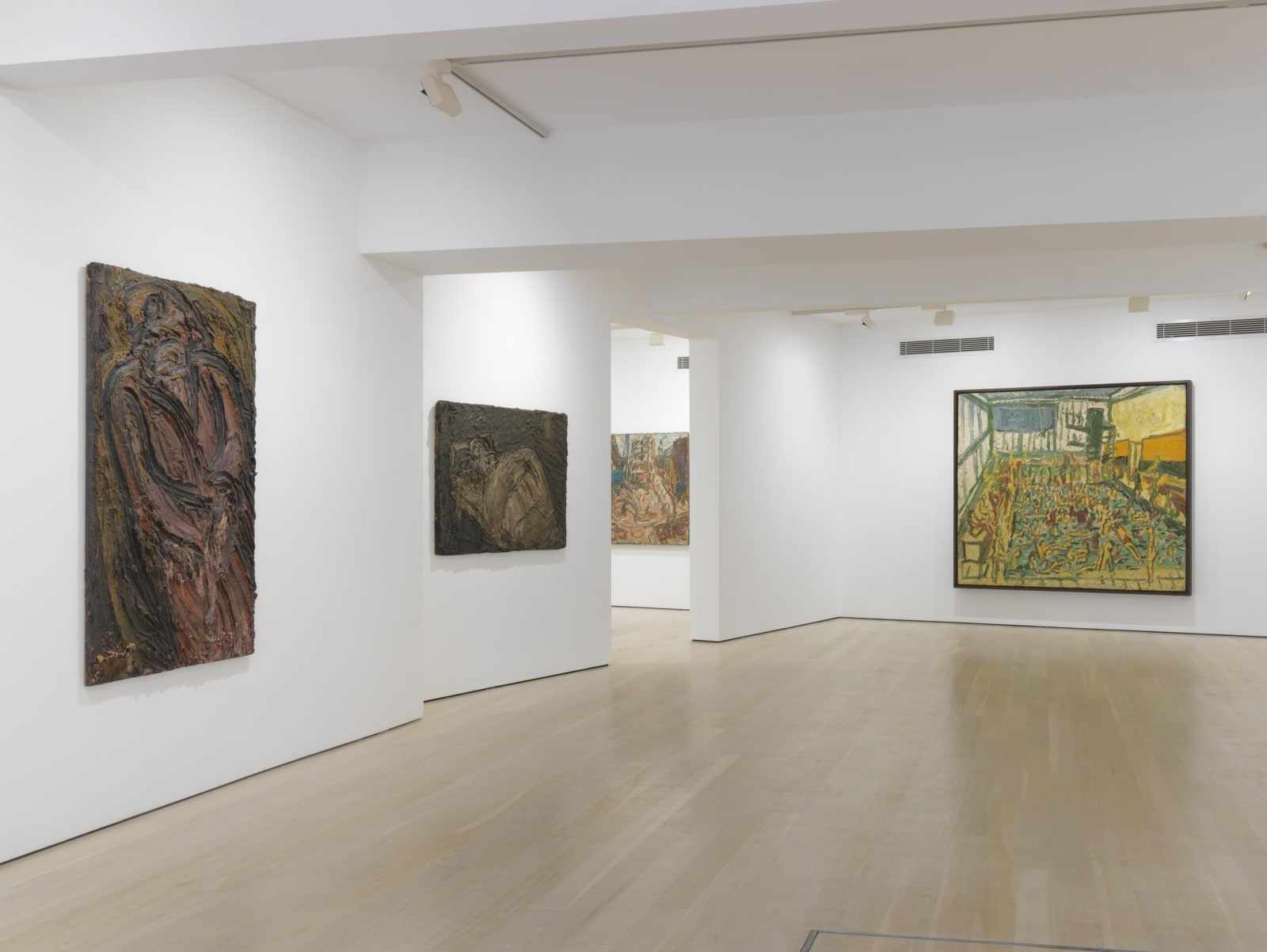 installation shot of the exhibition Leon Kossoff: A Life in Painting at Annely Juda Fine Art 2021