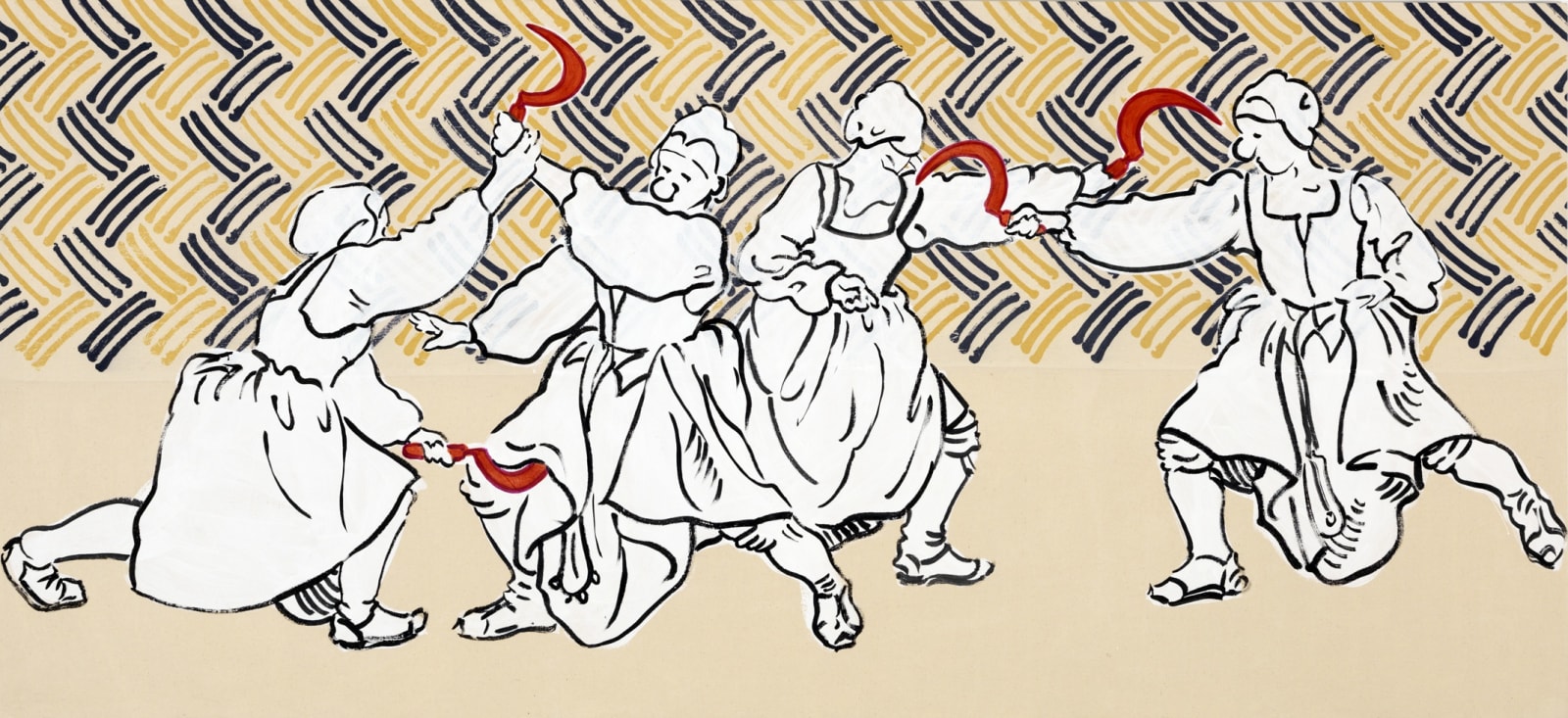 Sigrid Holmwood, Peasants practising fighting with sickles, 2017