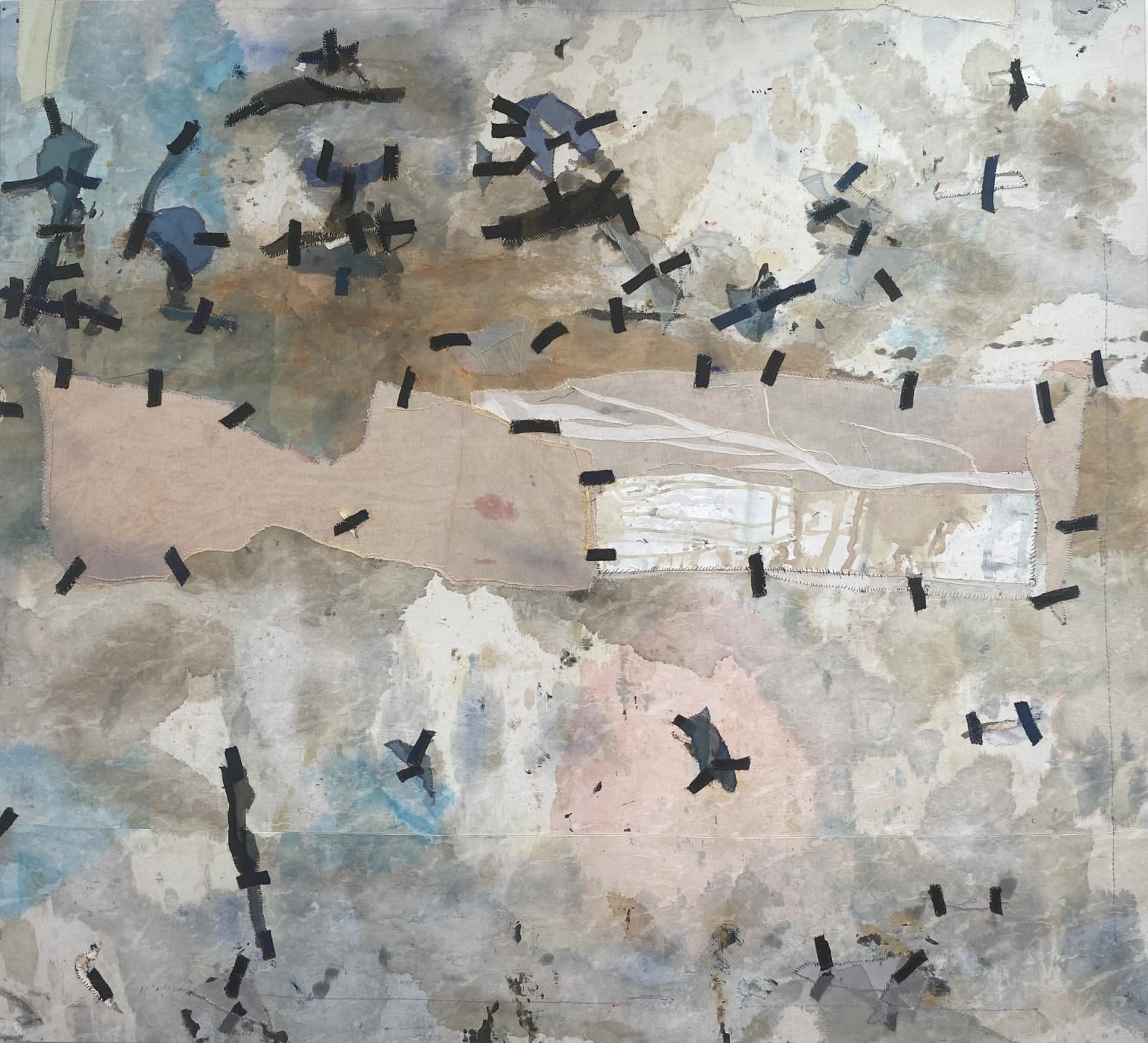 Land and River in Flux, textile, acrylic and fabric paints, 153 x 168 cm