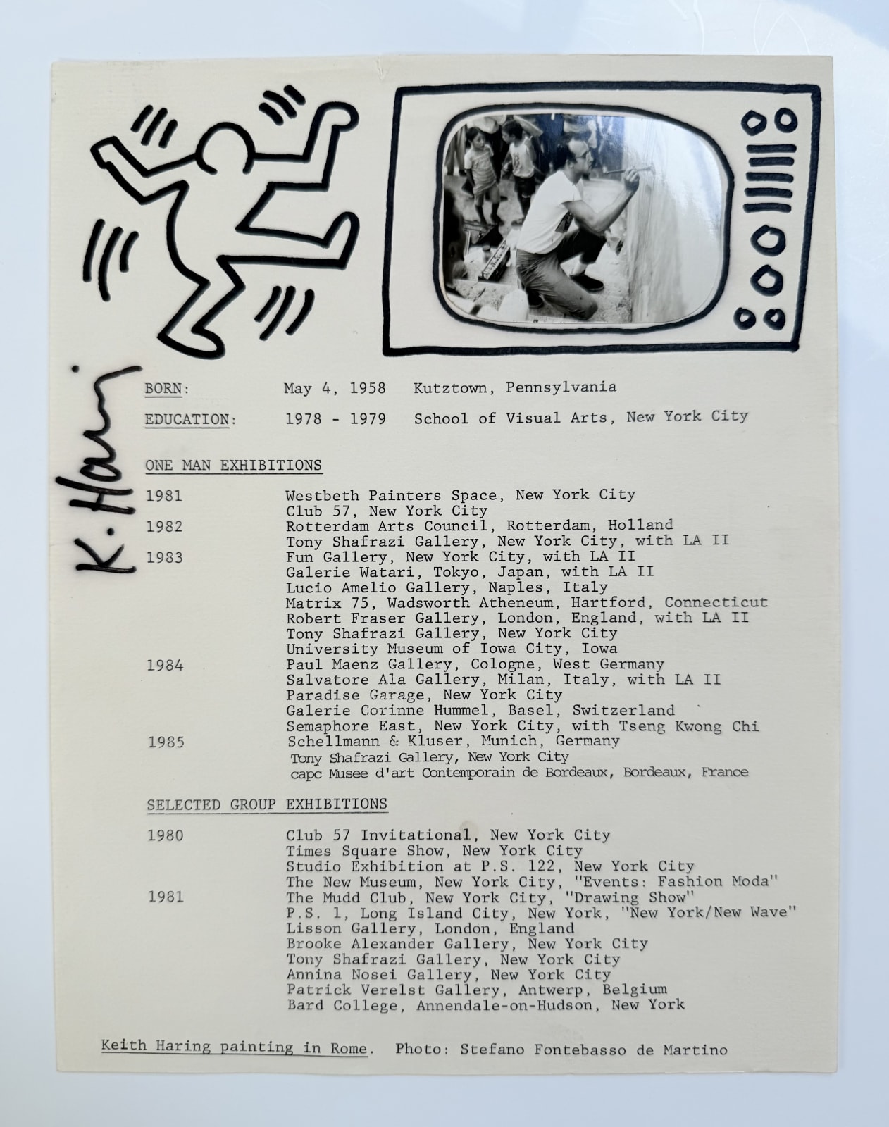 Keith Haring, Uniquely Personalised CV, 1985