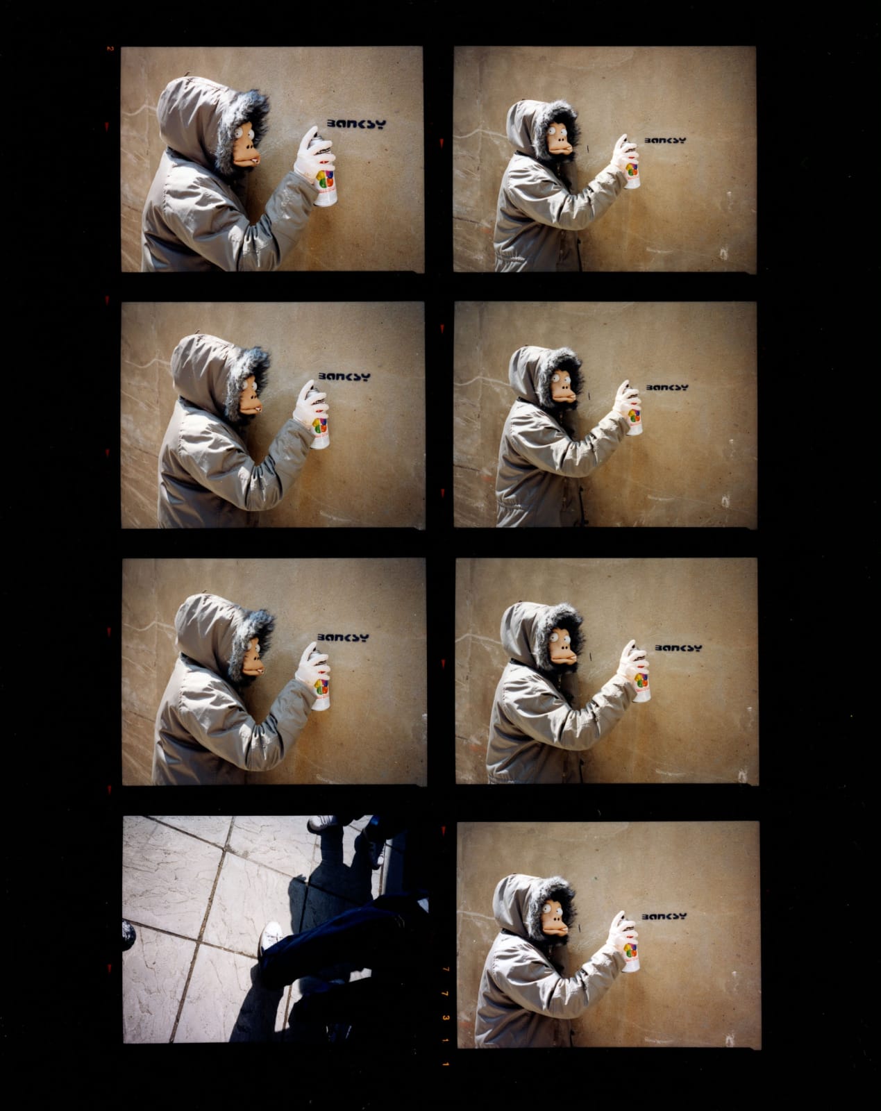 James Pfaff, Banksy, Monkey Mask Session (Enlarged Contact Sheet), London,  2003, [2003/2021] | Artificial Gallery