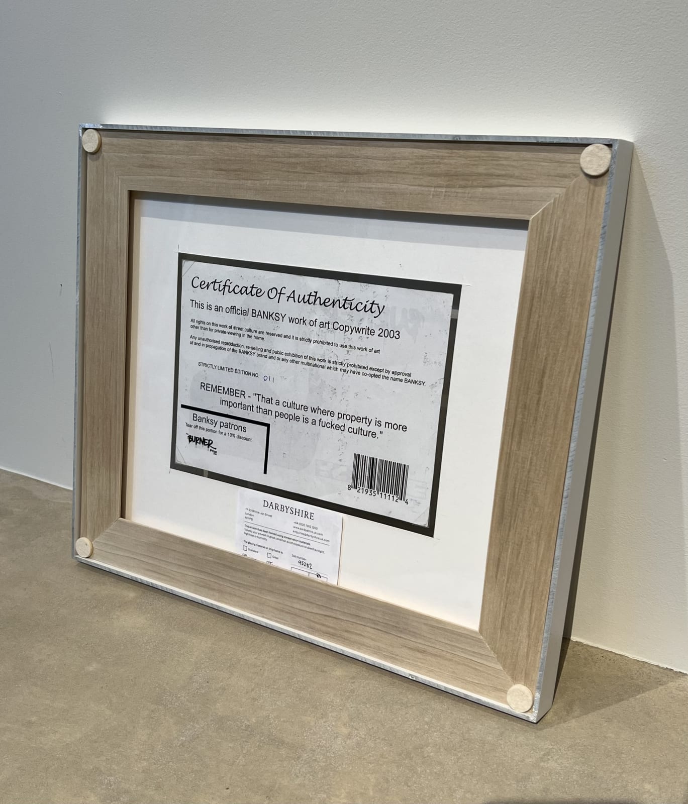 Banksy, Banksy Burner Prize 'Certificate of Authenticity', 2003