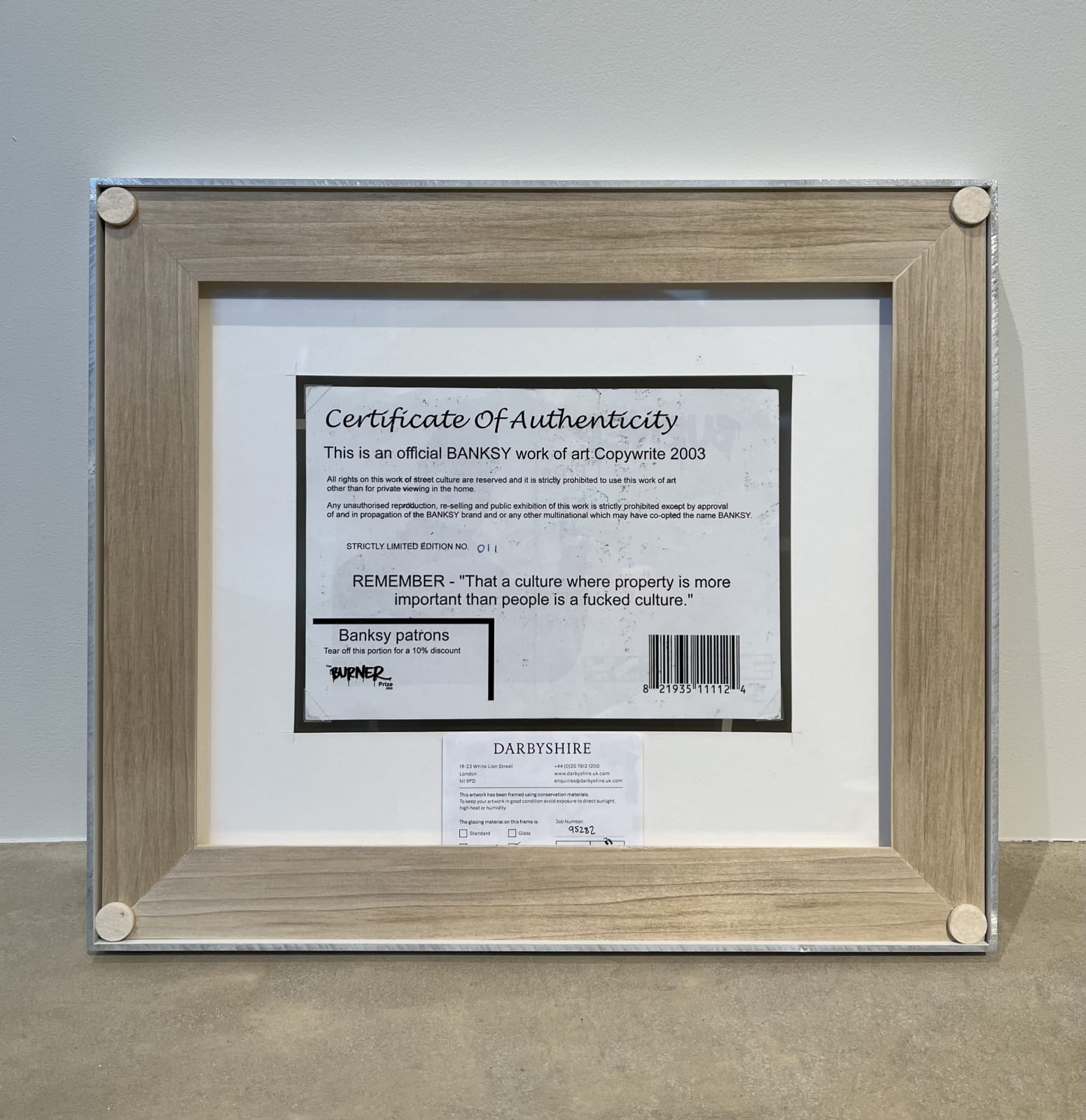 Banksy, Banksy Burner Prize 'Certificate of Authenticity', 2003
