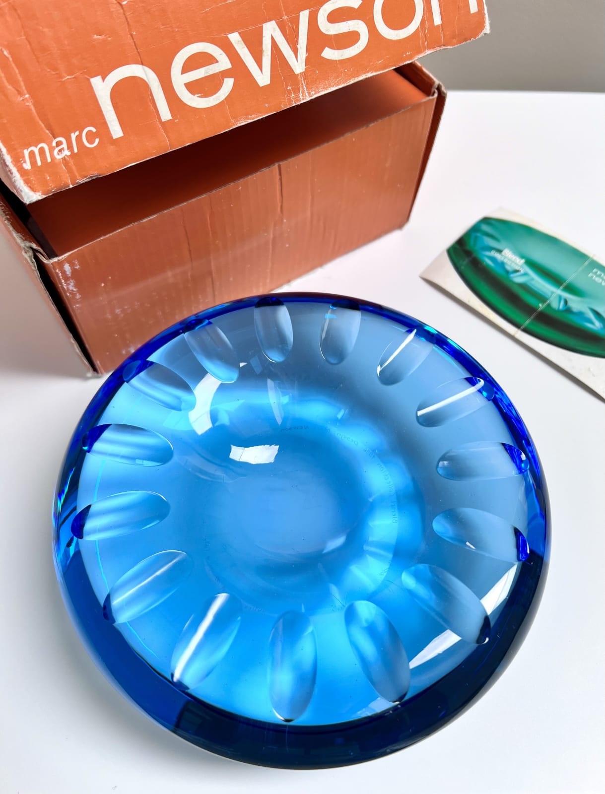 Electric blue glass ashtray signed marc newson twentieth
