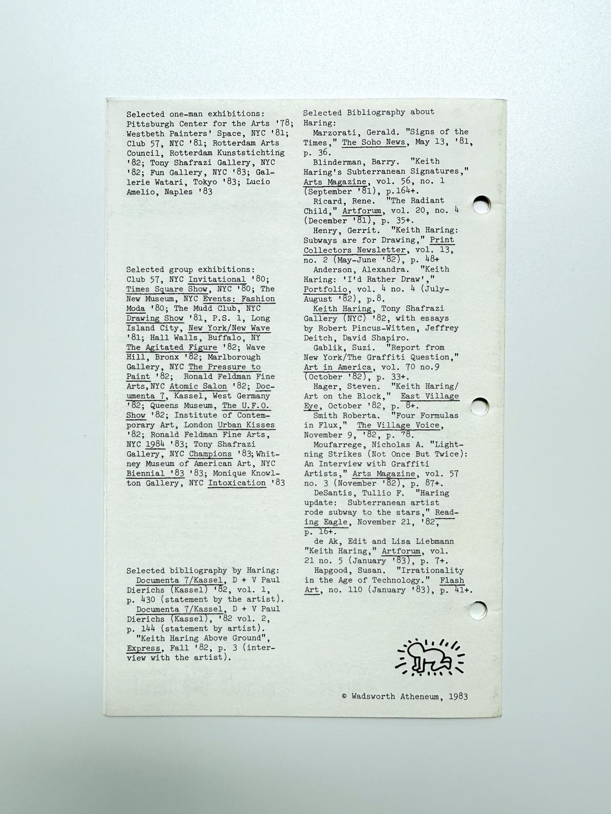 Keith Haring, 'Keith Haring / New York City Subway Drawings 1983' (Wadsworth Atheneum Exhibition Catalogue), 1983