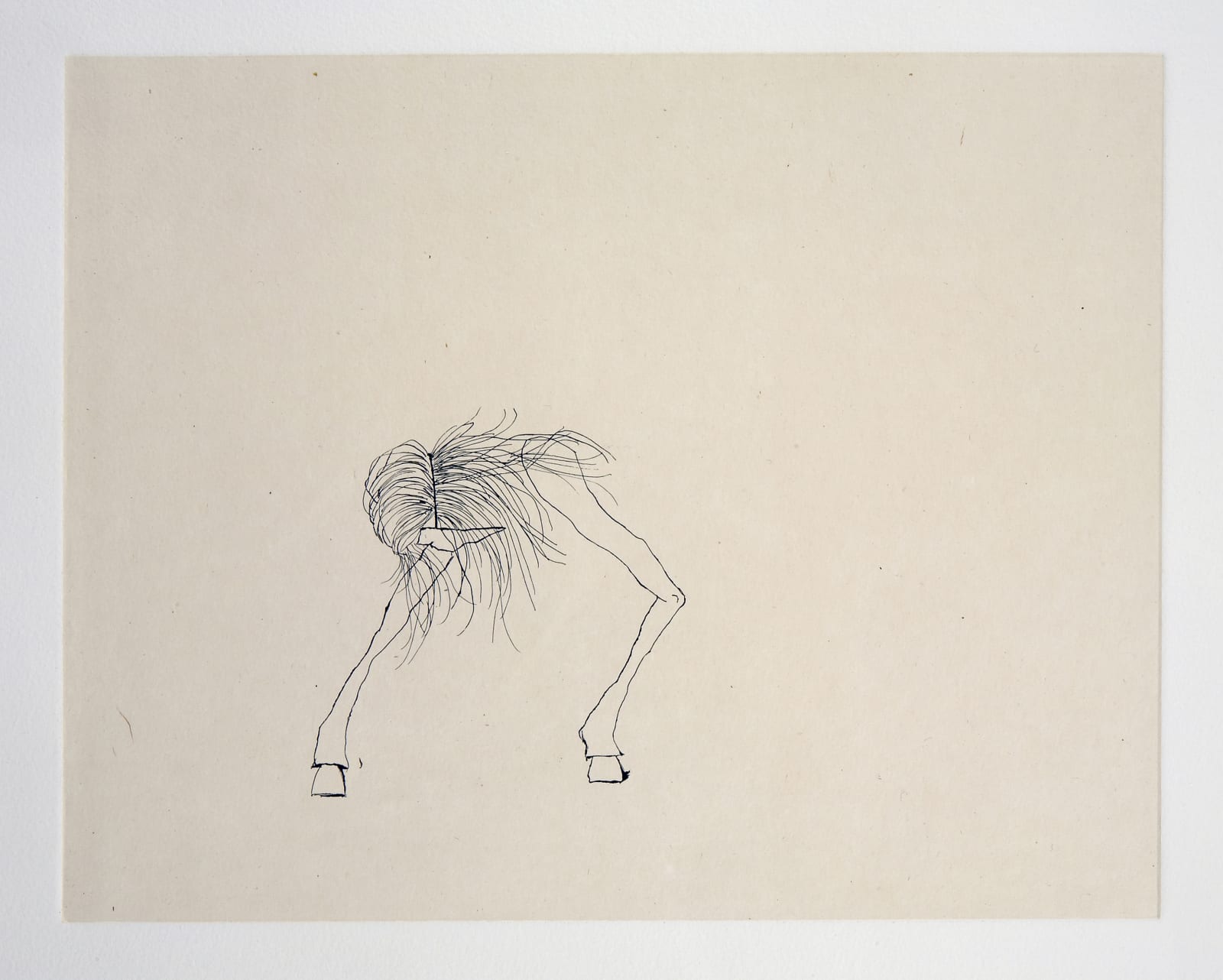 One of several images of a young woman wearing a mask as she slowly turns into a horse