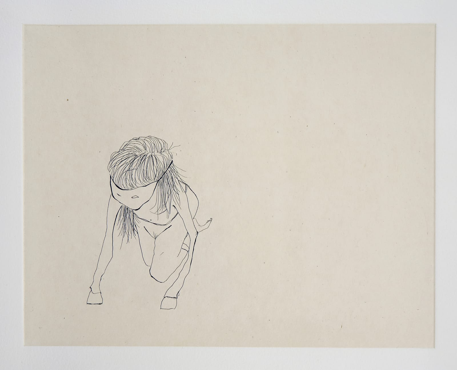 One of several images of a young woman wearing a mask as she slowly turns into a horse