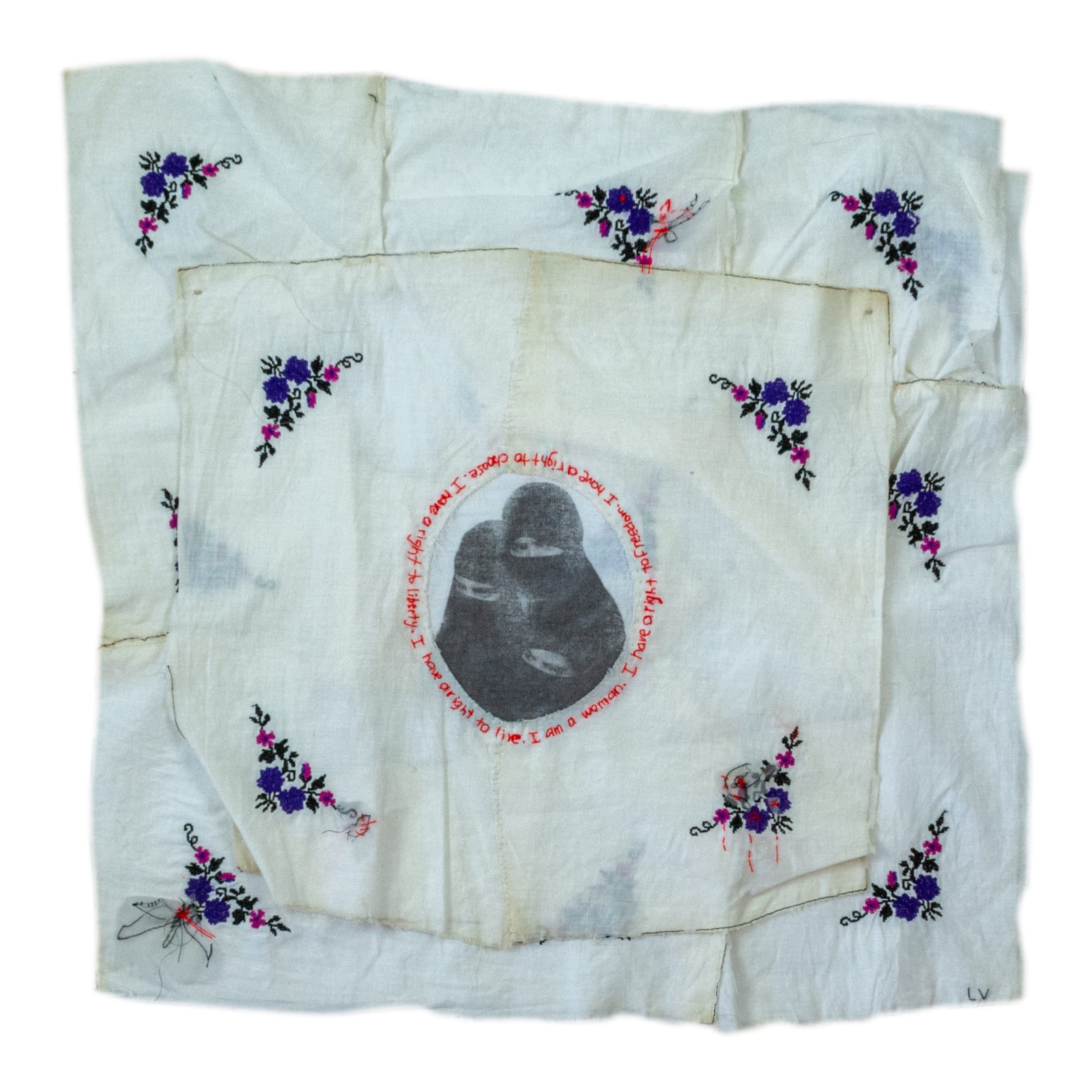 Laura Villarreal I Have A Right, 2021 Image transfer embroidery and thread on fabric