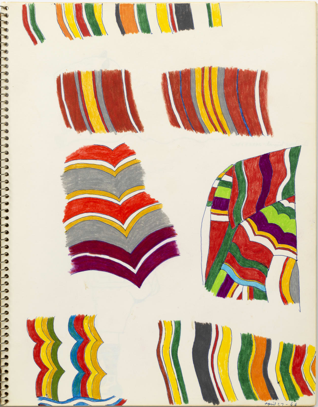 Untitled, April 27, 1966, colored pencil and ball-point pen on sketchbook paper, 14 x 11 inches