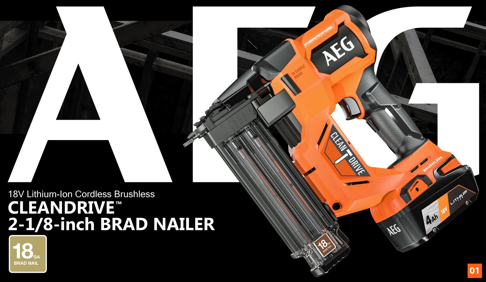 AEG 18V Brushless 18Ga C1 Brad Nailer (A18FCN18GA0) in action 