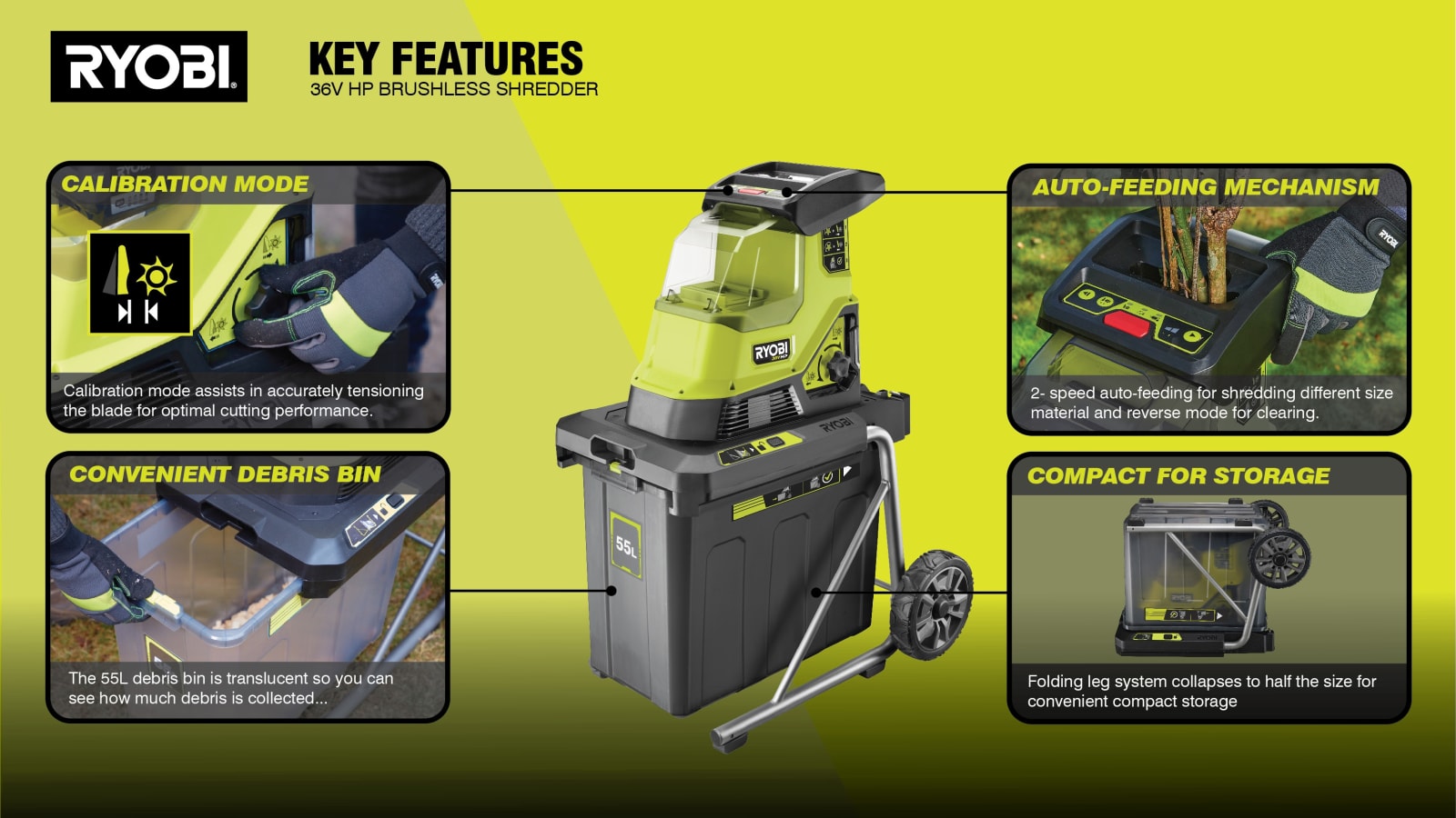 RYOBI 36V HP BRUSHLESS CRUSHING SHREDDER, Techtronic Industries Company Limited / Hong Kong
