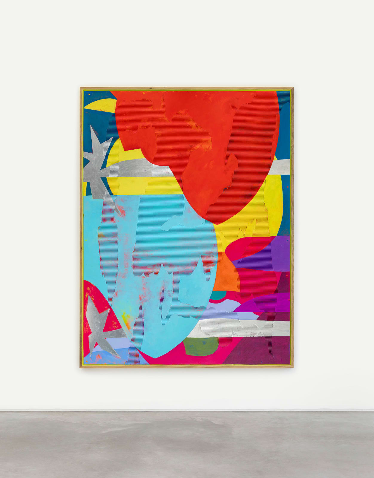 Minha cabeça, tua cabeça, nossa viagem paraíso, 2022, acrílica sobre chapa duplex de papel kraft ondulado, 200 x 150 cm