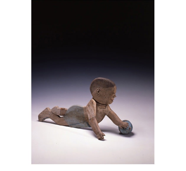 Artist Unknown Baby with Ball Sign, mid-20th century Millbrook NY Wood with polychrome 15 x 27 in. (38.1 x 68.6 cm.)