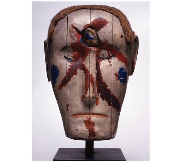 Artist Unknown Head of Goliath, late 19th century Midwestern United States Wood with polychrome, fiber, hair, inset stone 11 x 8 x 6 1/2 in. (27.9 x 20.3 x 16.5 cm.)
