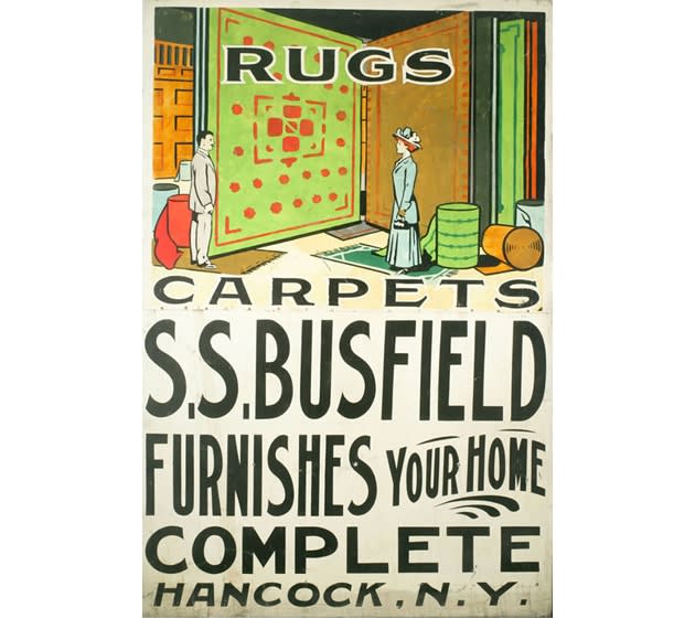 Artist Unknown Carpet and Rug Trade Sign, Ithaca, New York, ca. 1920s Lithograph on tin 73 x 49 in. (185.4 x 124.5 cm.)
