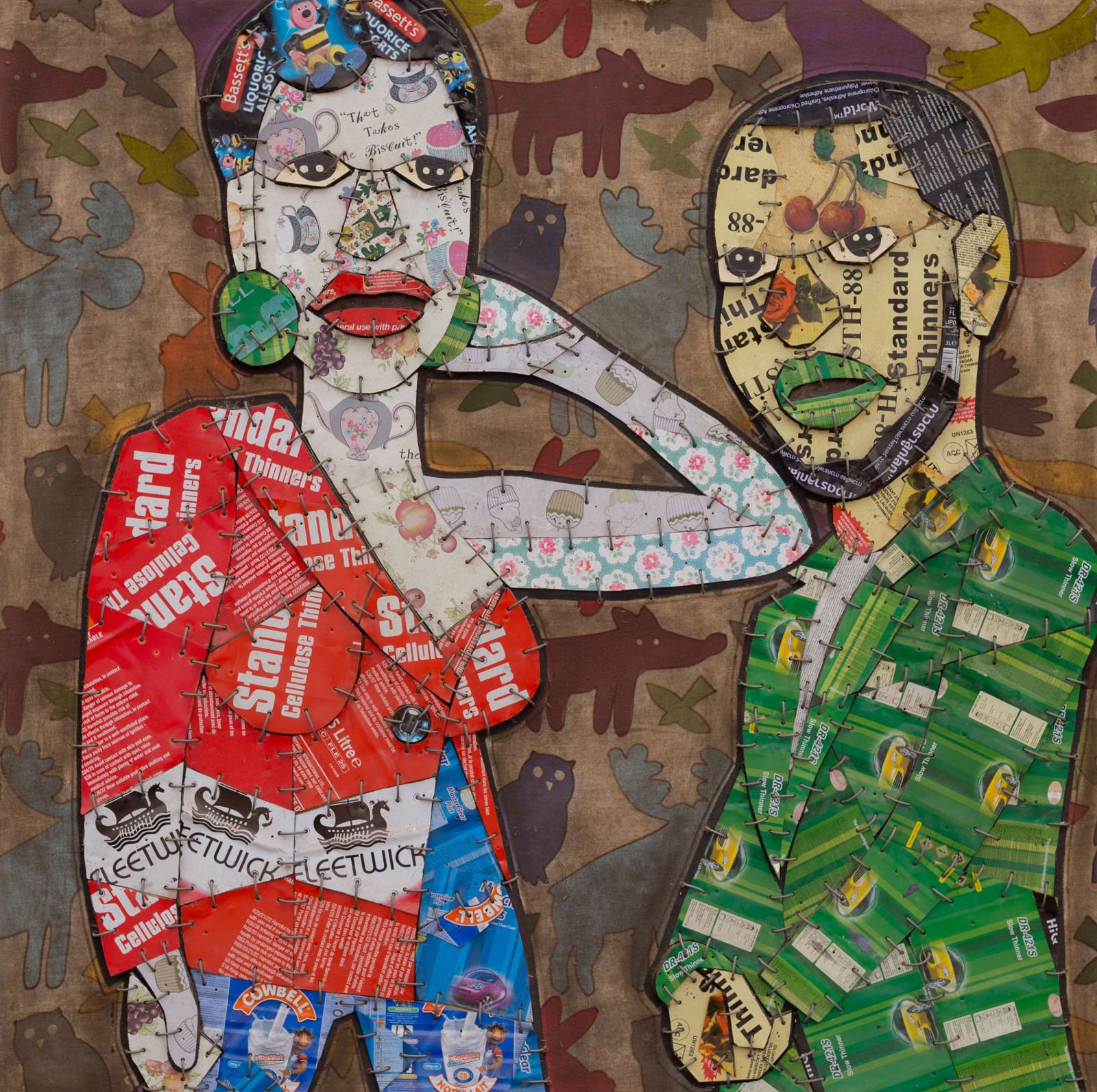 Tete Azankpo Le Couple Elegant 120 cm X 120 cm Wood, painted canvas, enameled metal and wire USD 9000.00