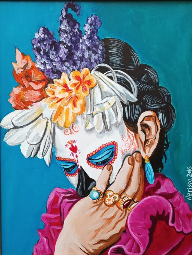 'I hope the leaving is joyful, and i hope never to return' - Frida Kahlo, 2016 Acrylic on canvas 23 cm X 30 cm SOLD