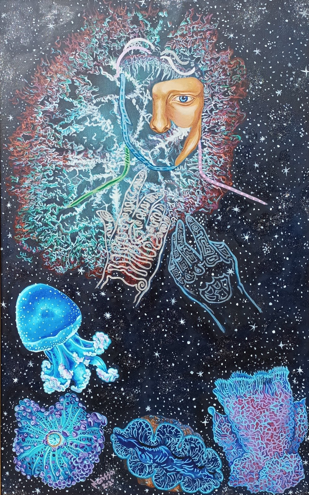'Give me my Romeo and when he shall die, take him and cut him out in a million stars . And he shall make the face of heaven so fine that all the world will be in love with night' - Shakespear's Romeo and Juliet, 2020 Acrylic on canvas 50 cm X 80 cm US$ 2,500