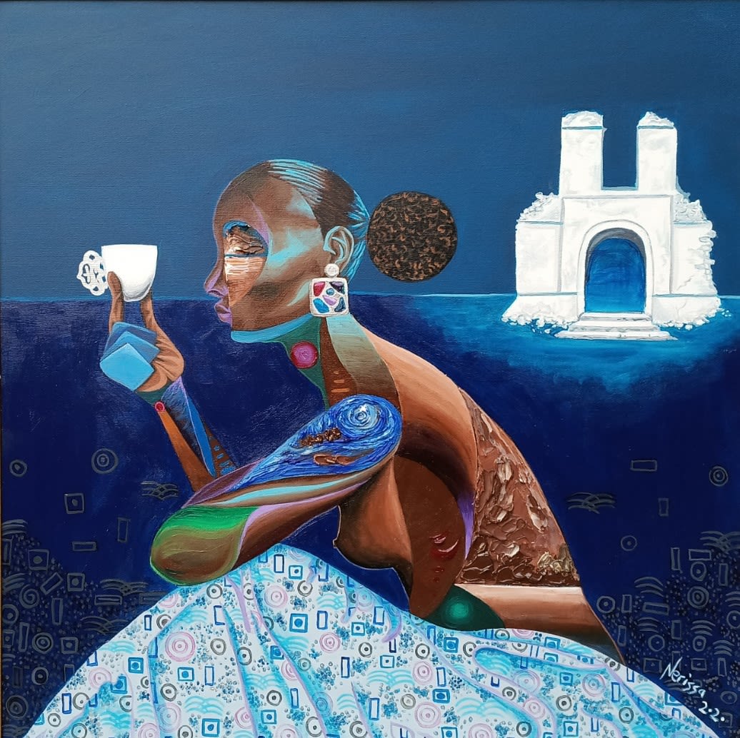 The Coffee Drinker, 2020 Acrylic and modeling paste on canvas 70 cm X 70 cm US$ 2,200