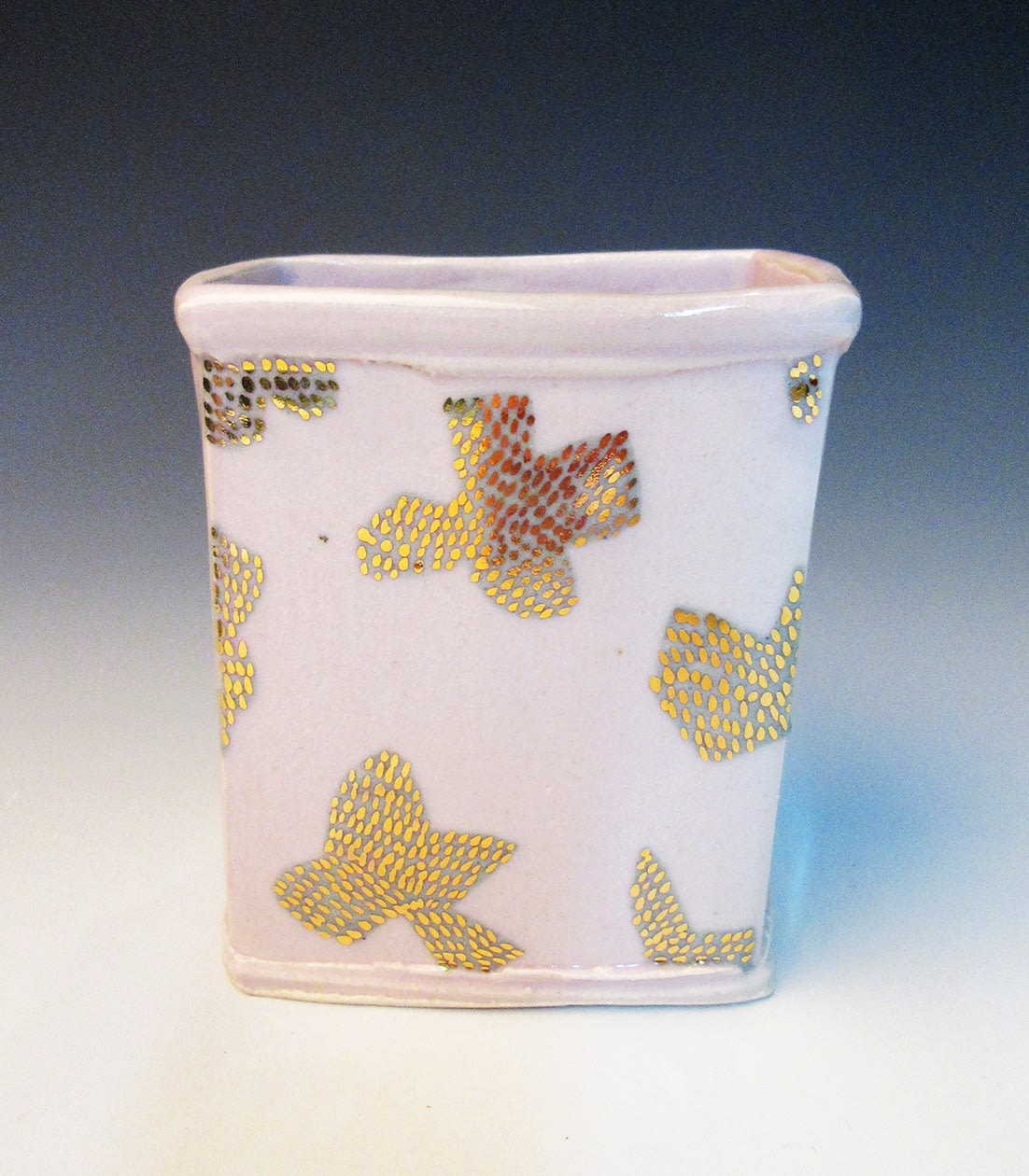 stoneware vase white gold luster abstract flower cloud glaze decorated