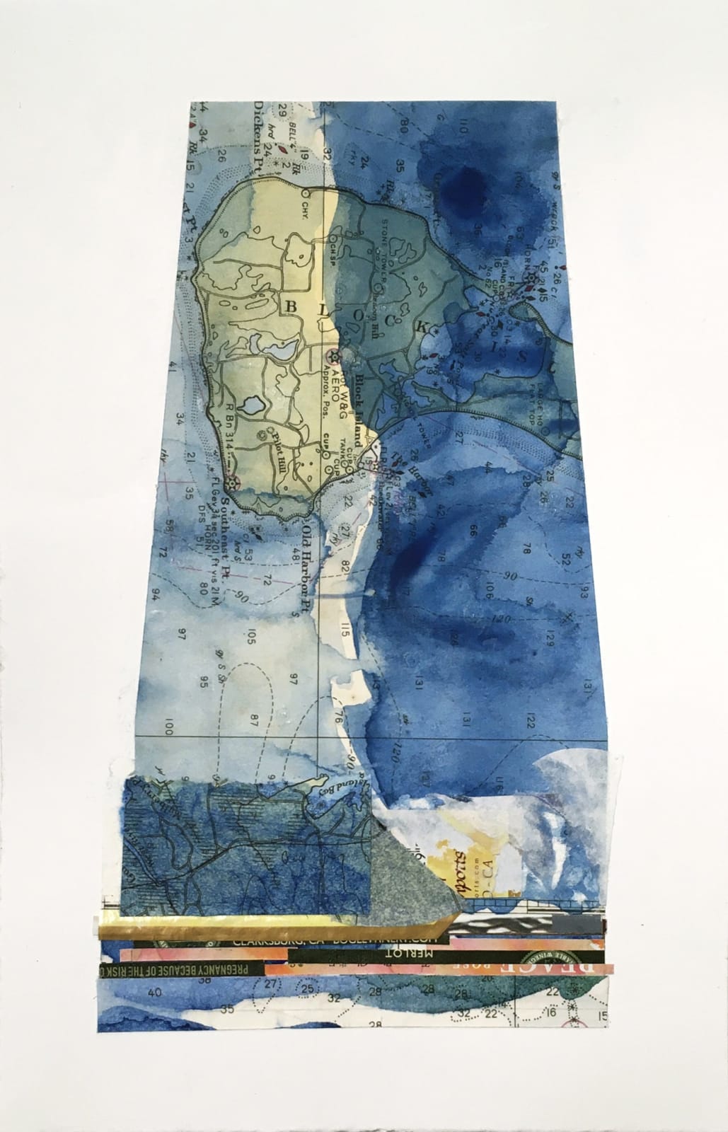 mixed media nautical chart paper abstract painting