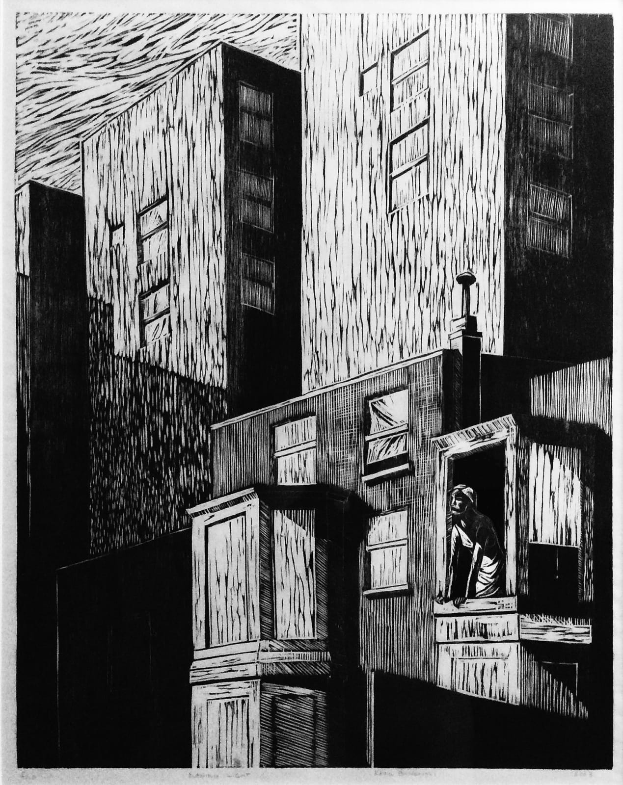 Black and white woodcut
