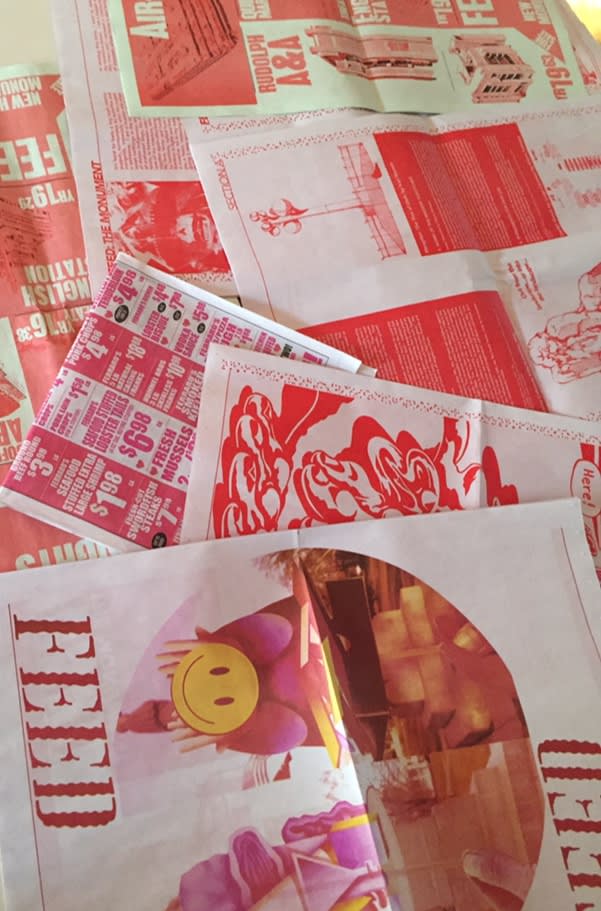 newsprint artists' publication red and white magazines