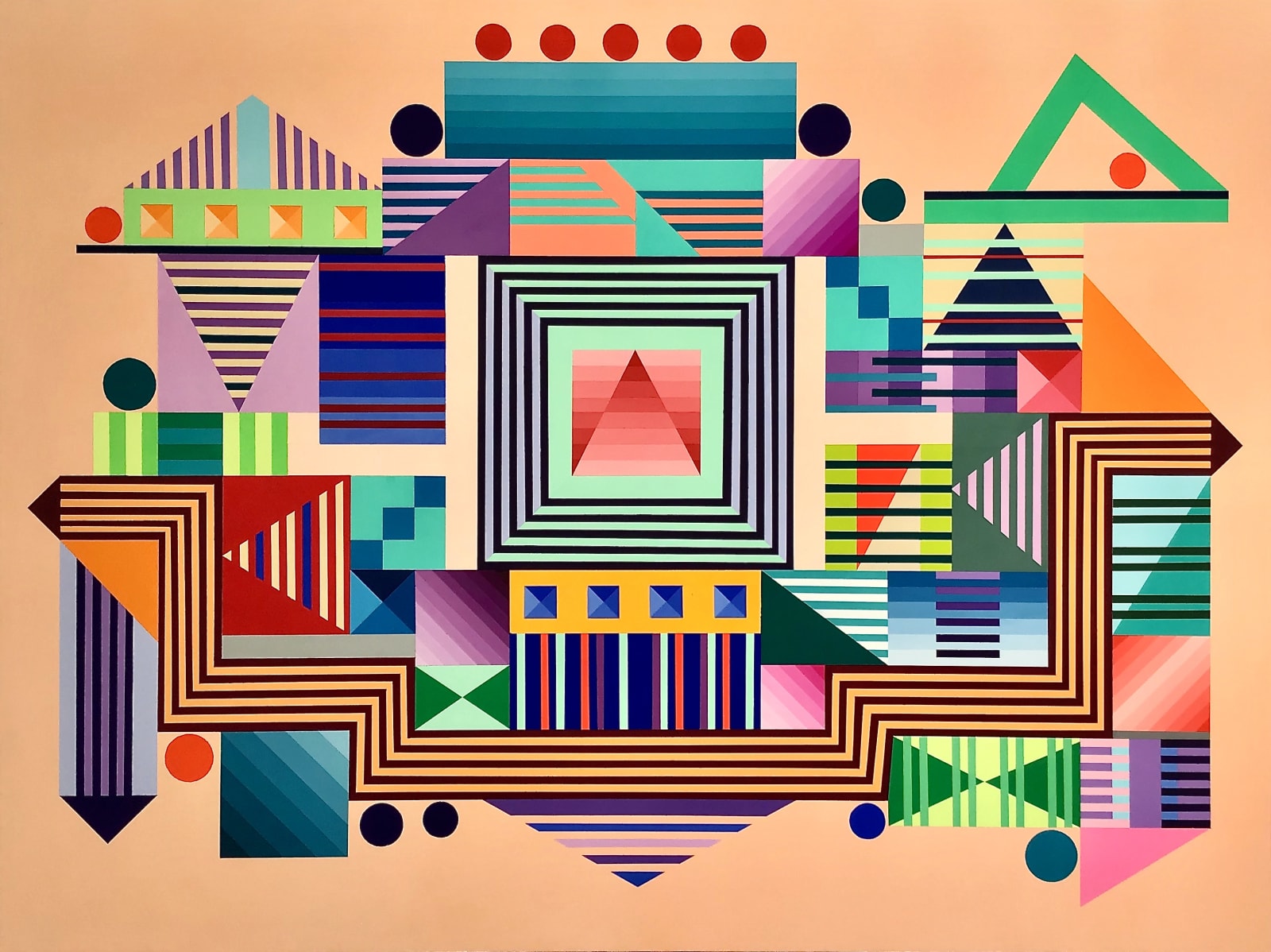 colorful geometric abstract acrylic gouache painting