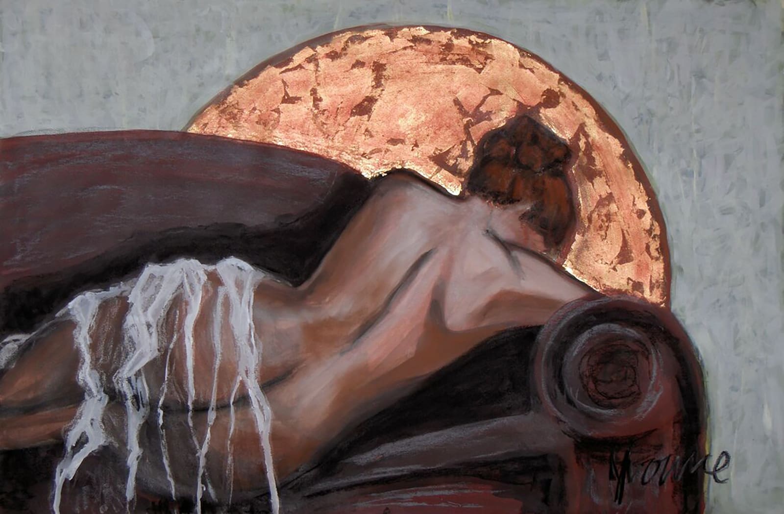 Painting of a nude figure on a couch.
