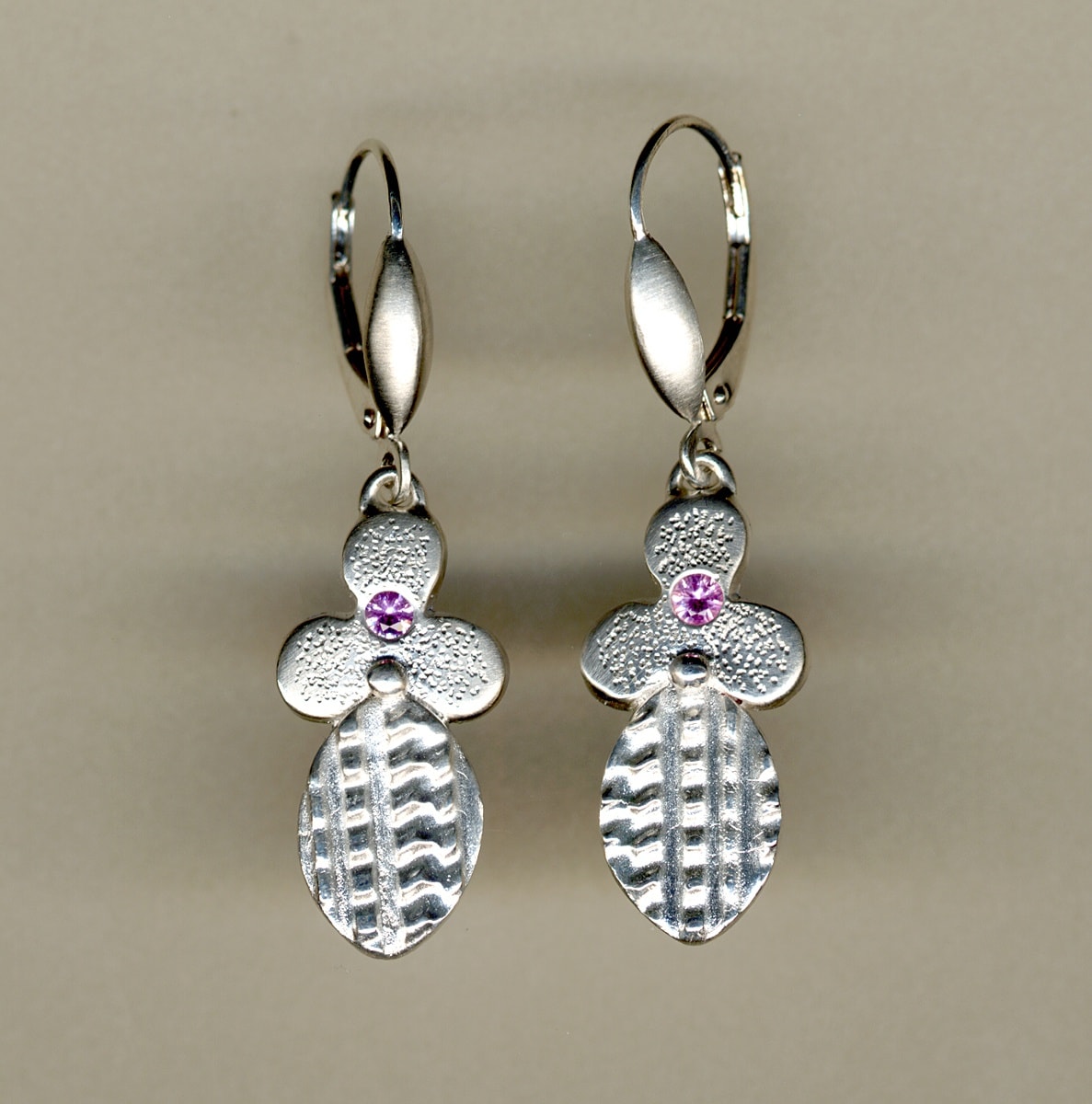 silver shape floral earrings