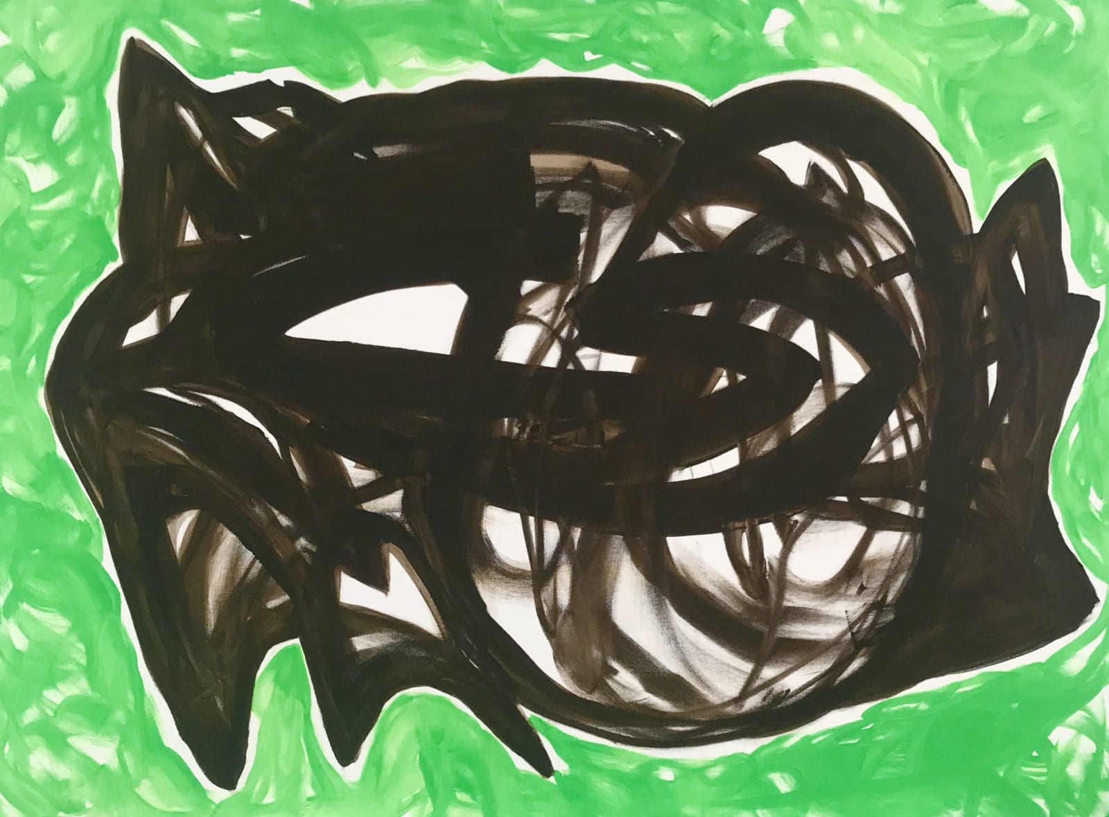green black white abstract acrylic painting