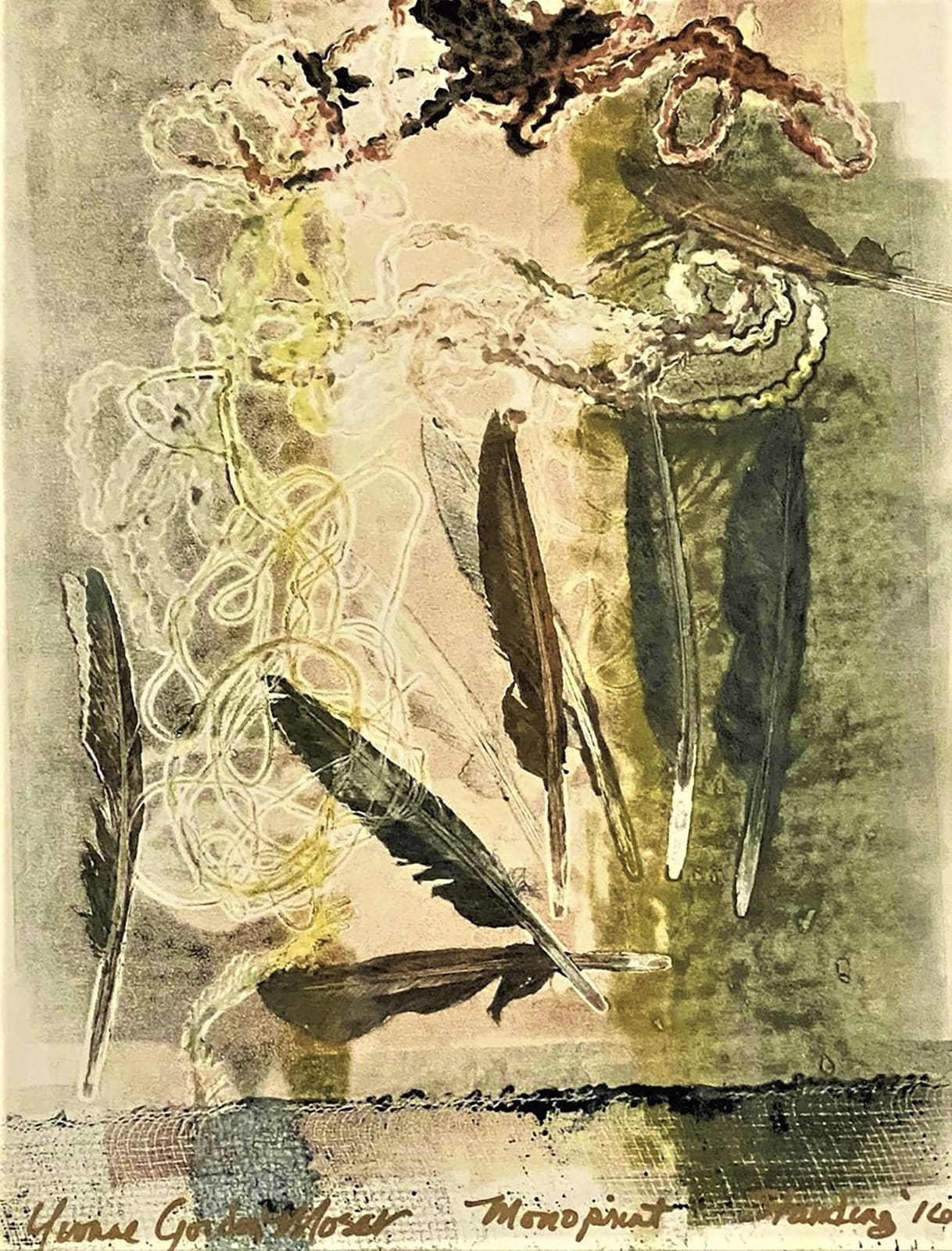 Mixed media piece with green and white colors.