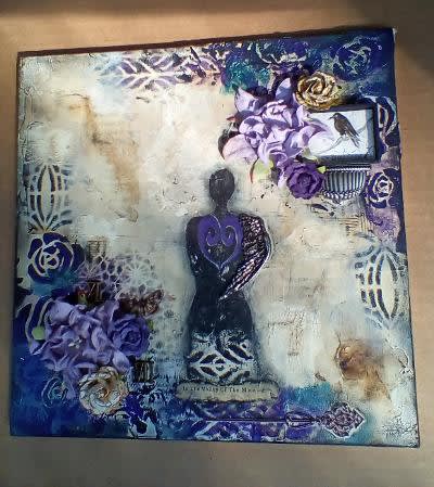 Mixed media painting of a figure