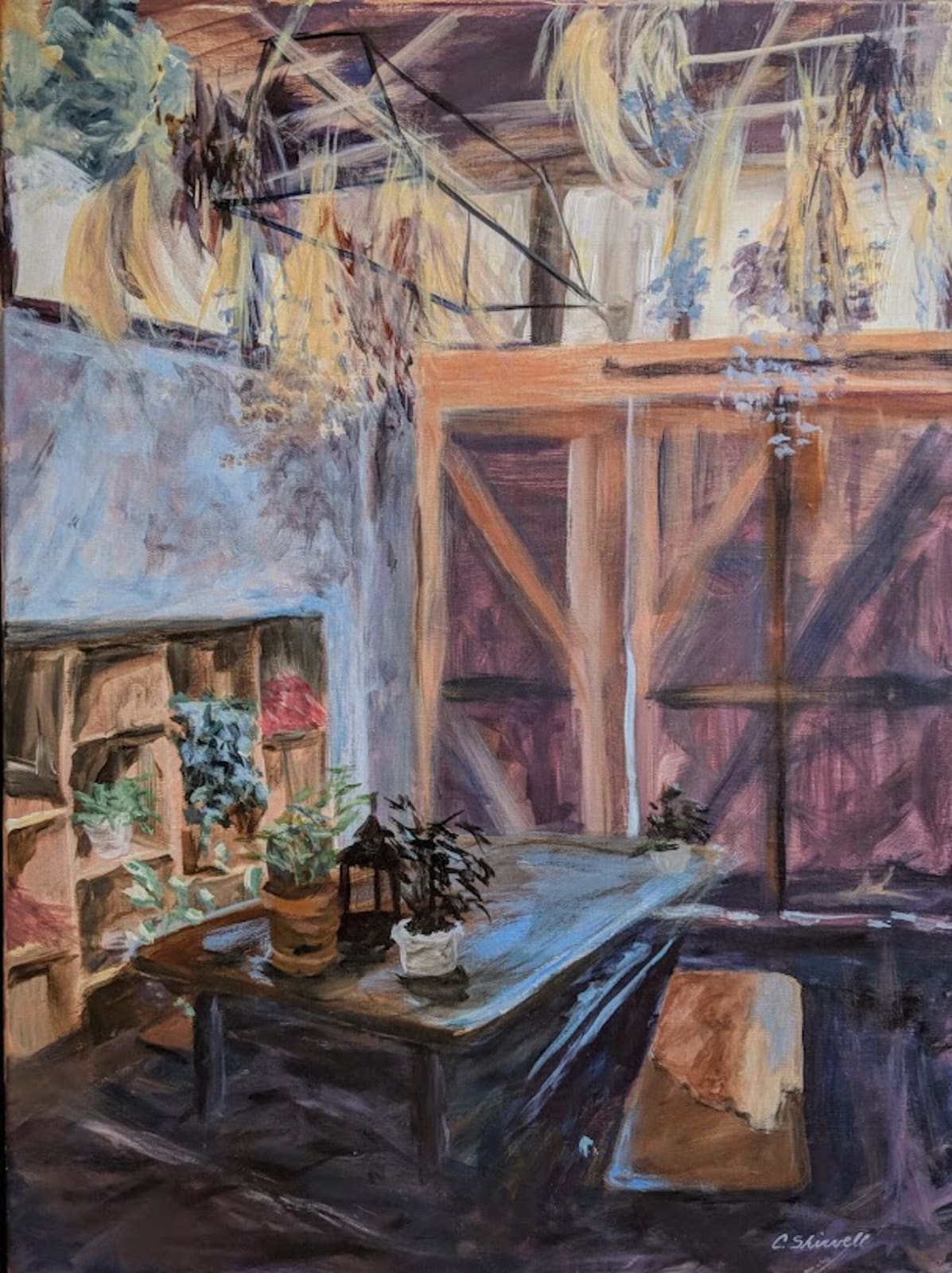architecture barns acrylic painting