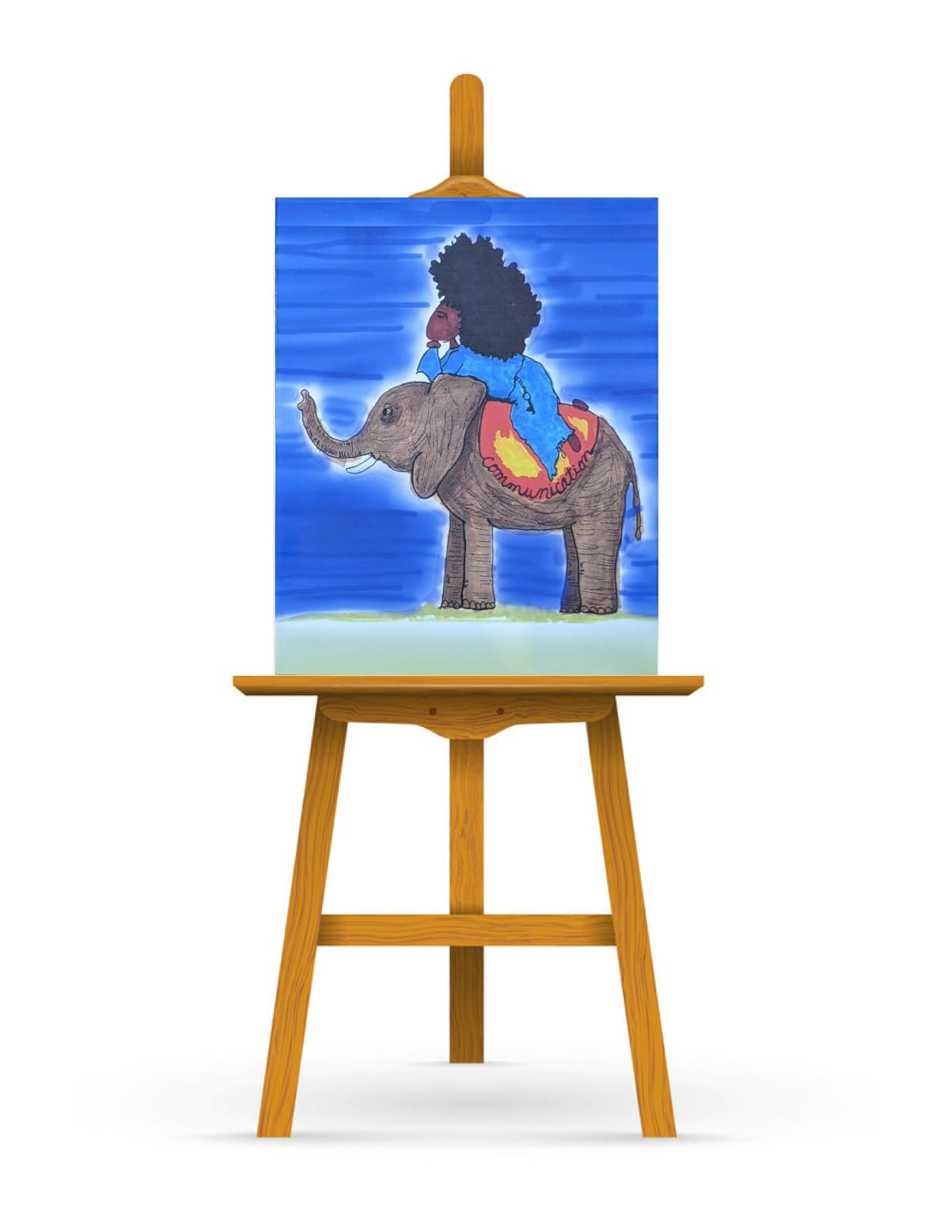 Print of a figure on an elephant