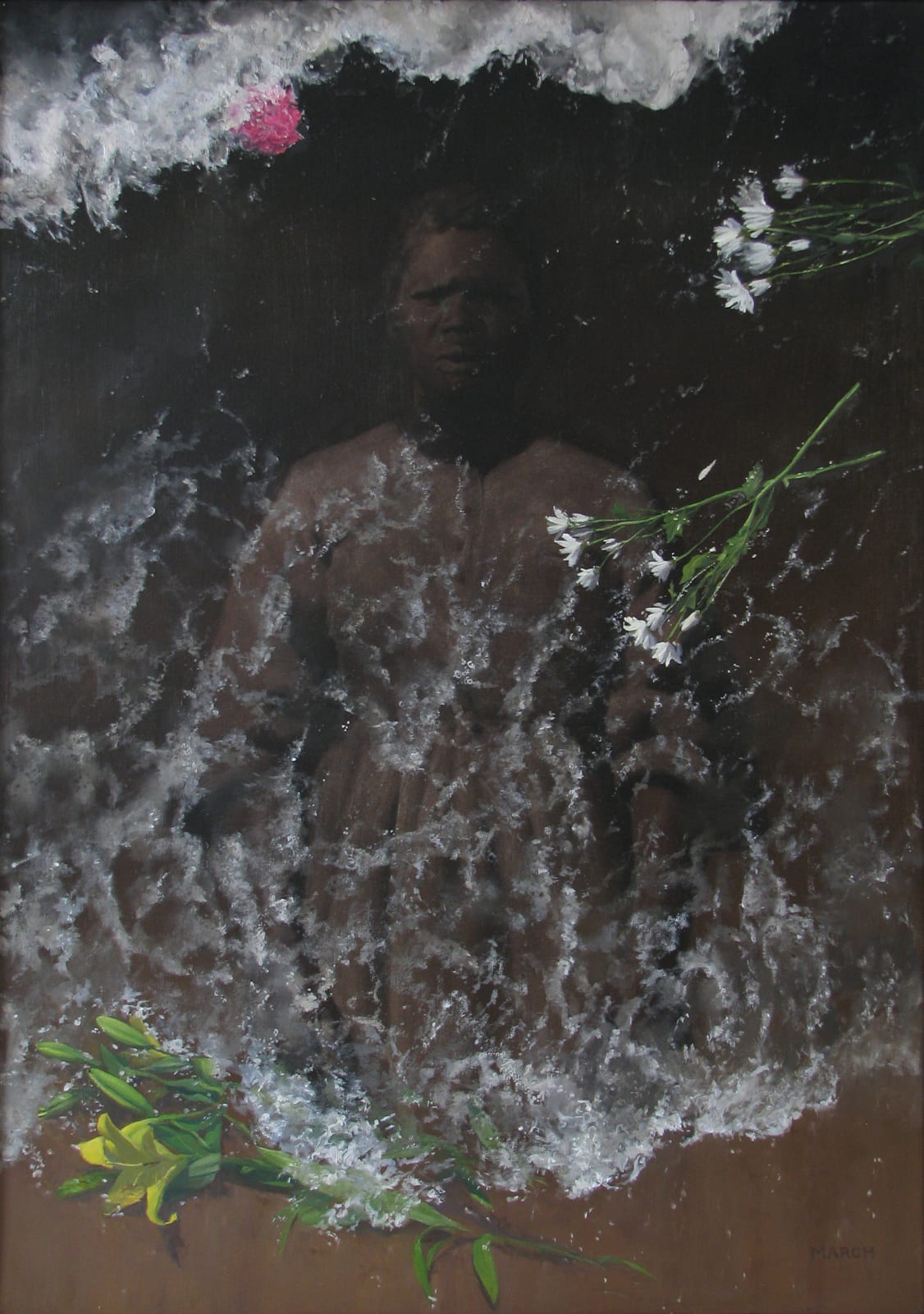 Painting of a figure and the ocean
