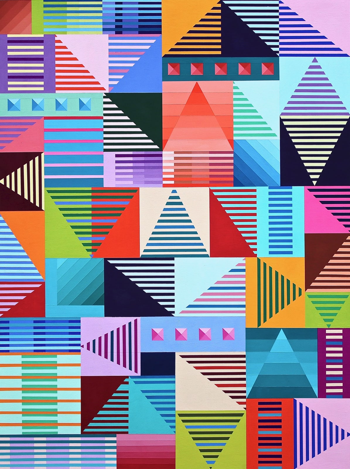 colorful geometric abstract acrylic gouache painting