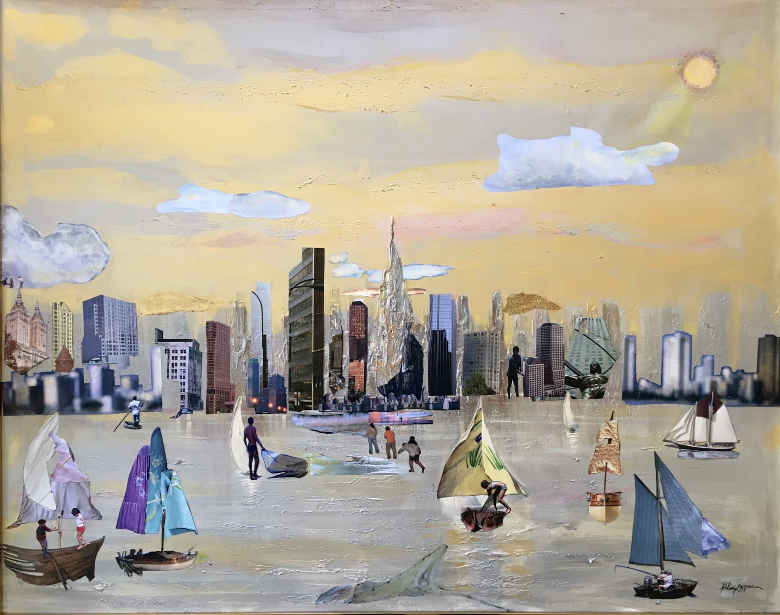 nyc harbor mixed media collage