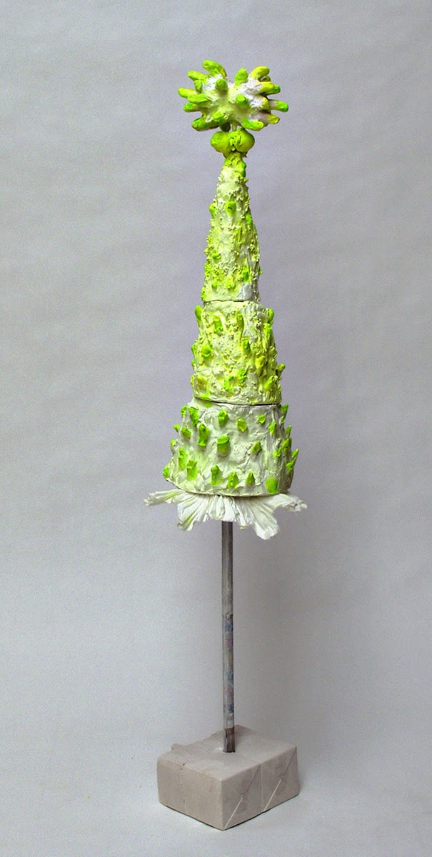 conical neon yellow green abstract sculpture