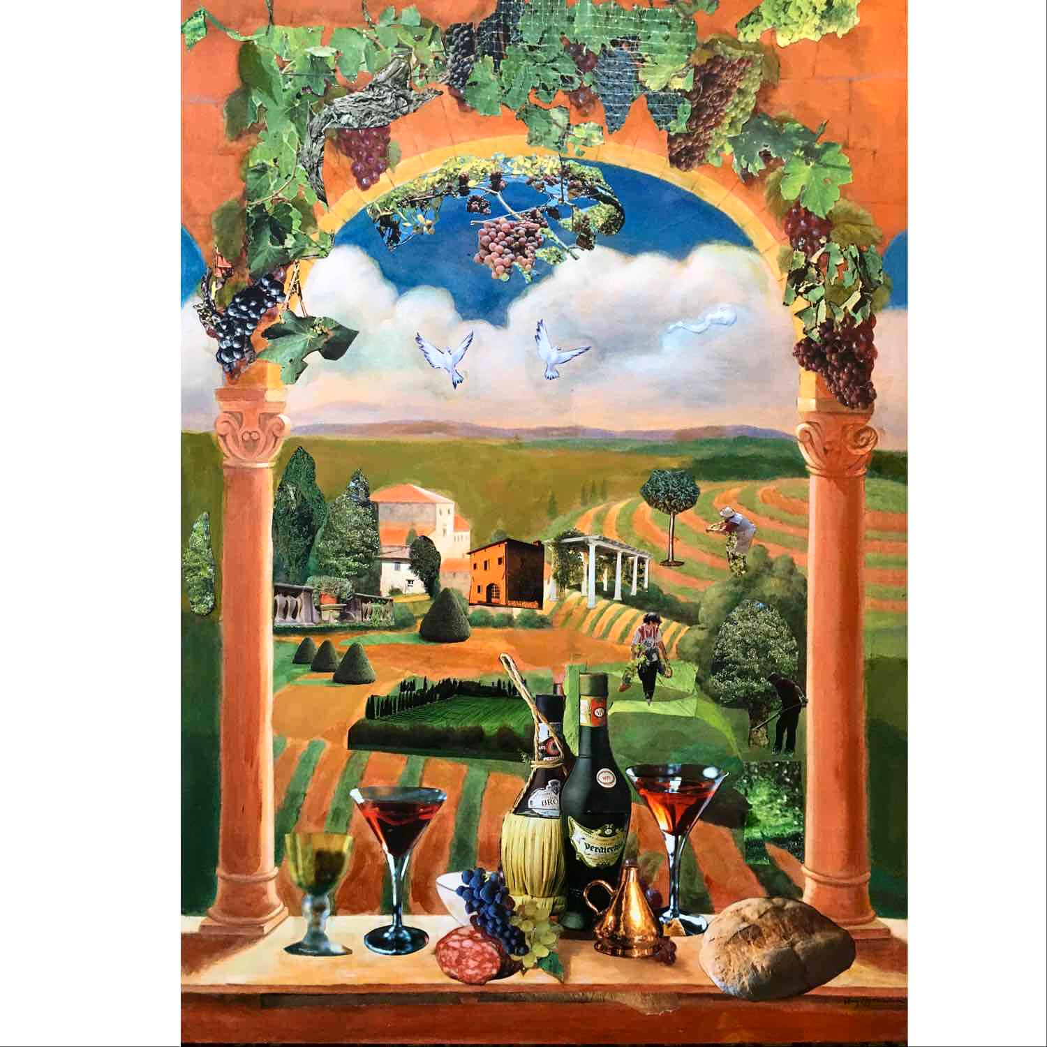 Collage of a vineyard scene