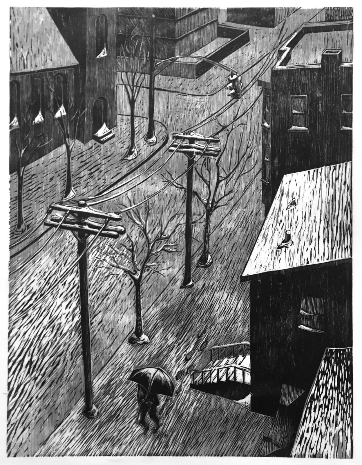 Black and white woodcut
