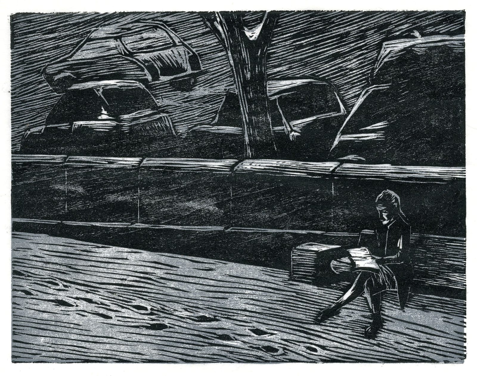 Black and white woodcut