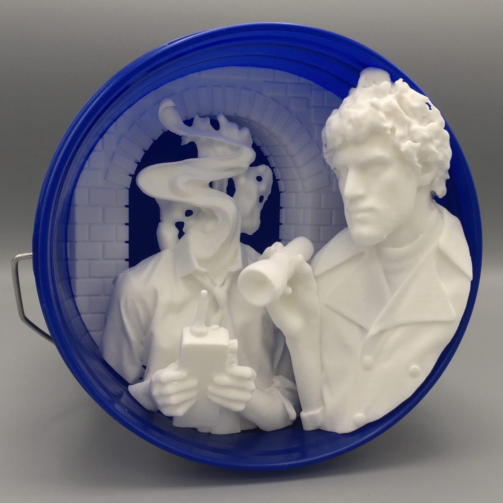 Three-dimensional scene of a man searching